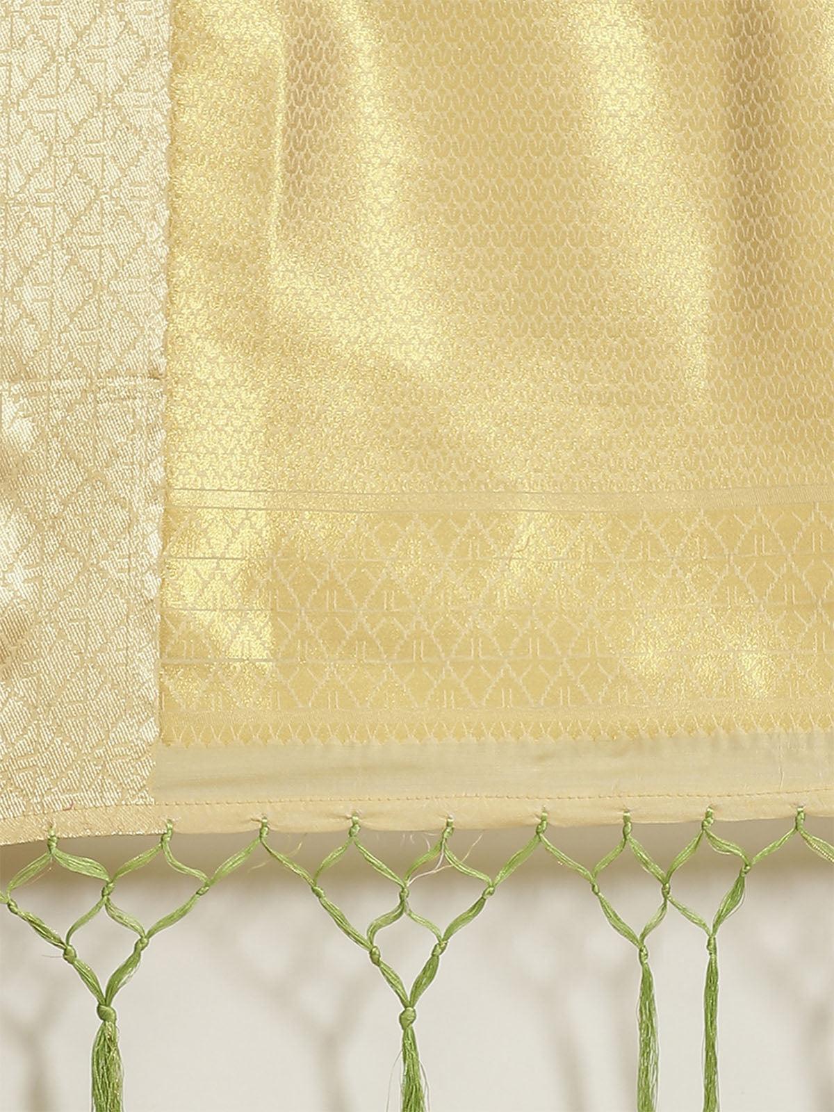 Women's Gold Festive Silk Blend Woven Saree With Unstitched Blouse - Odette