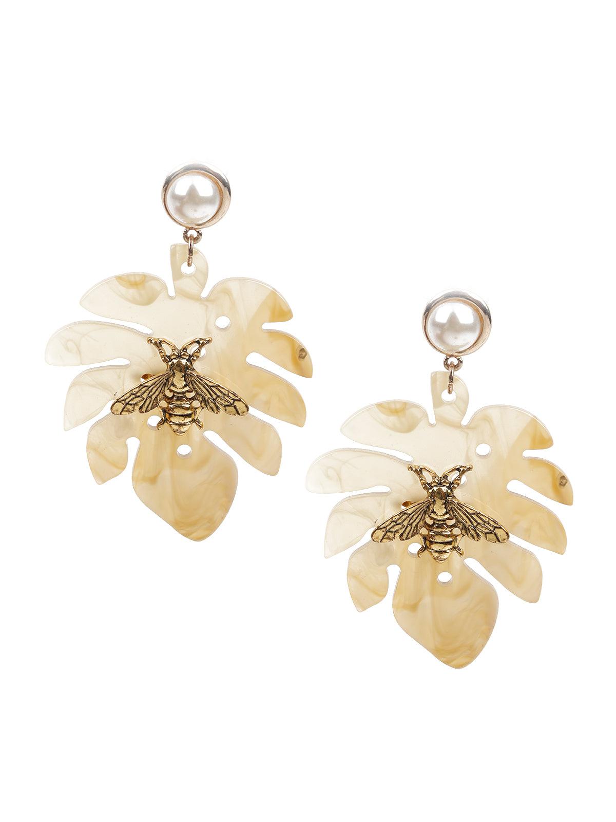 Women's Gold Leaf Dangle Earrings - Odette