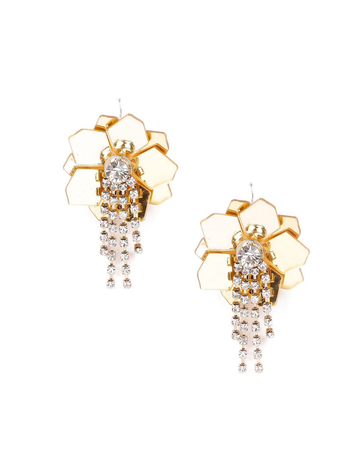Women's Gold Plated Floral Crystal Drop Earrings - Odette