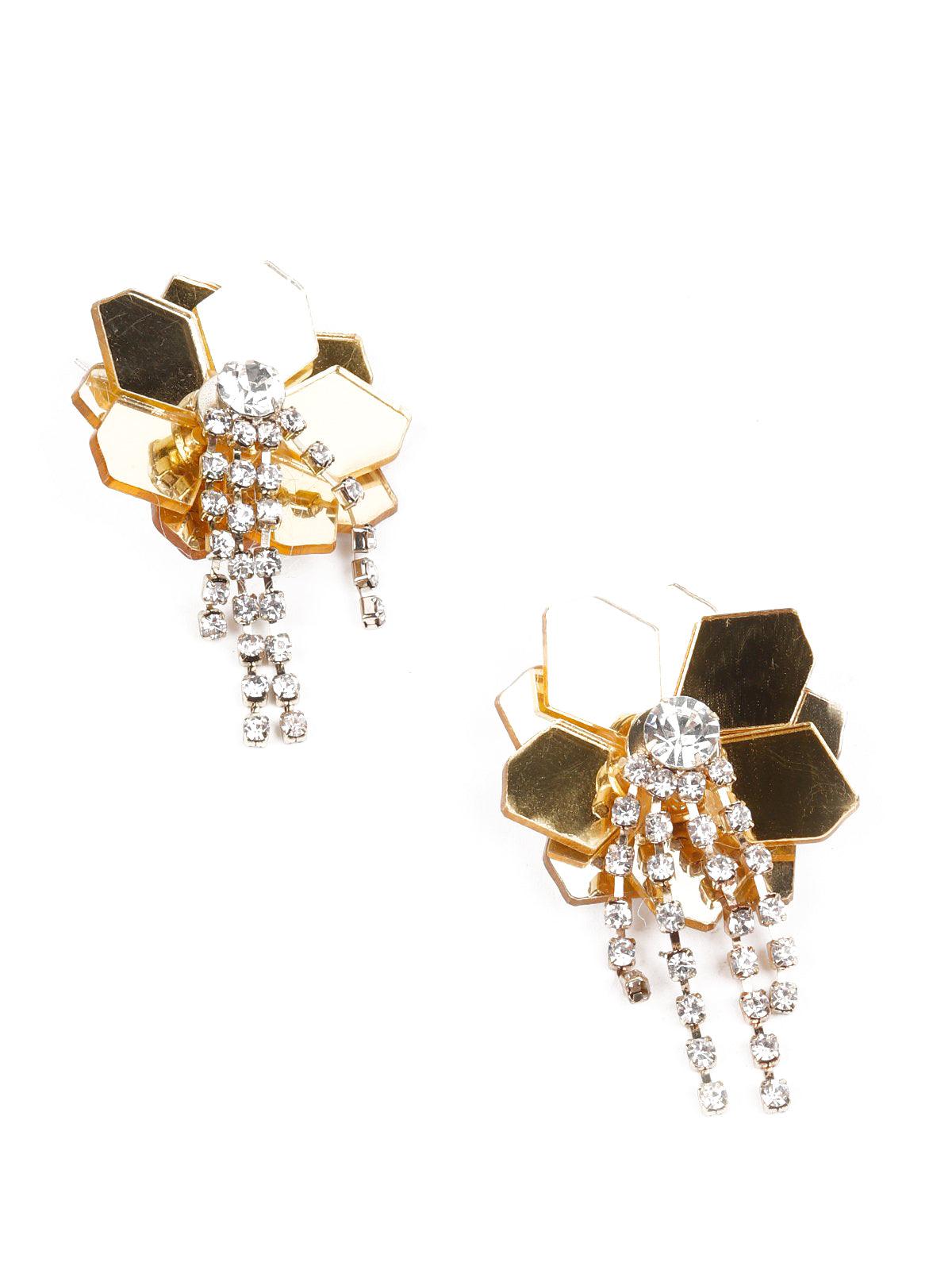 Women's Gold Plated Floral Crystal Drop Earrings - Odette
