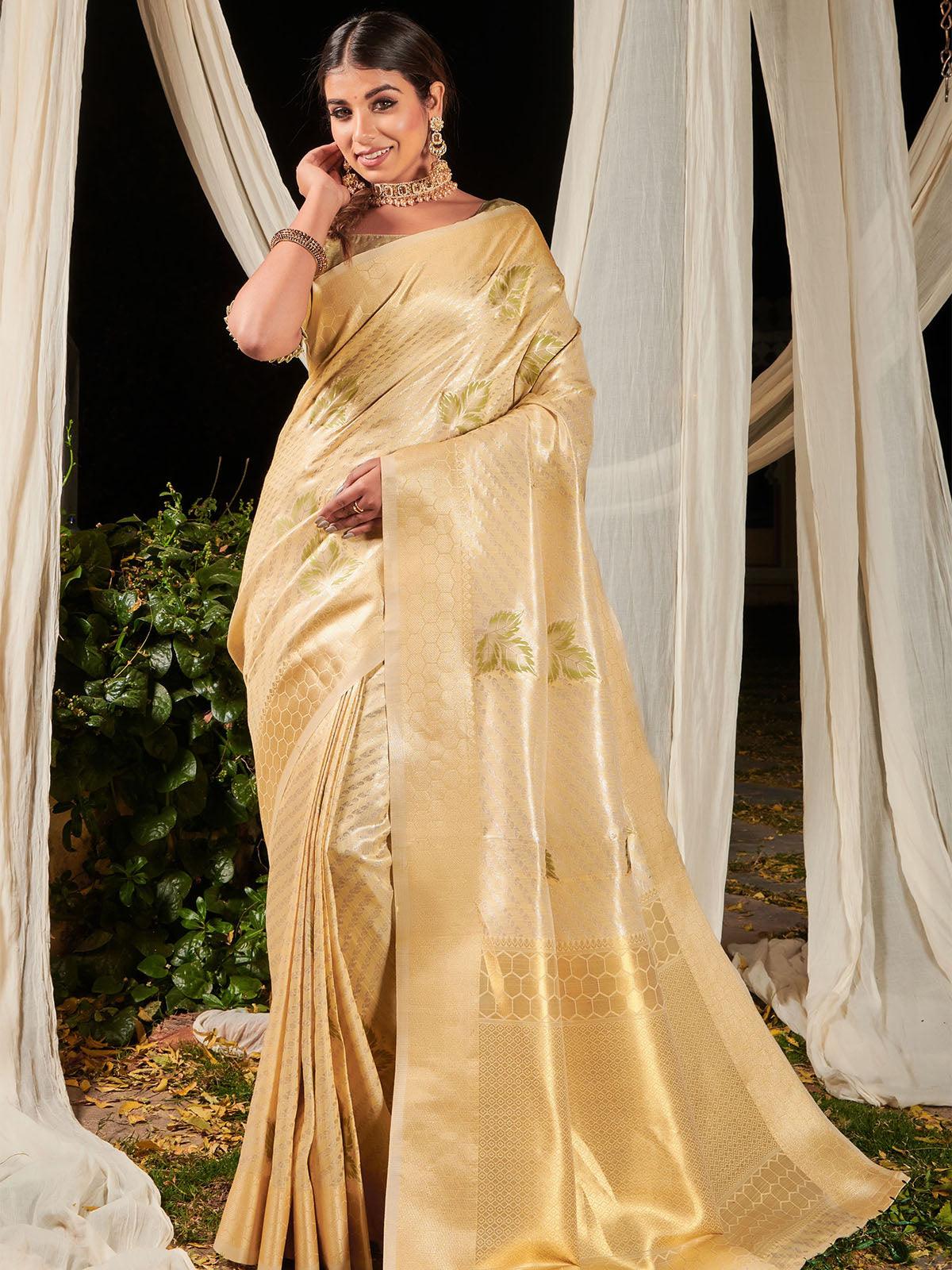 Women's Gold Premium Linen Silk Leheriya Saree - Odette