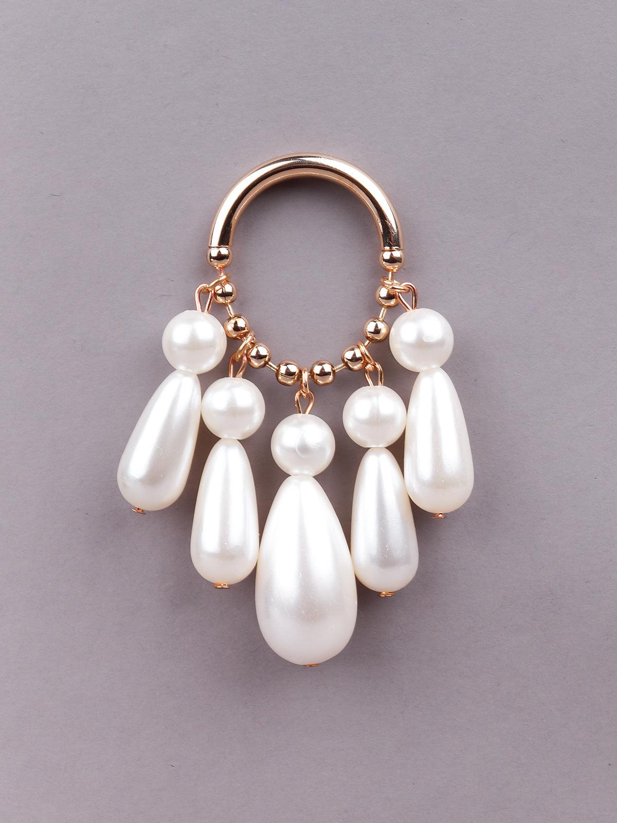 Women's Gold Rounded Faux Pearl Drop Earrings - Odette
