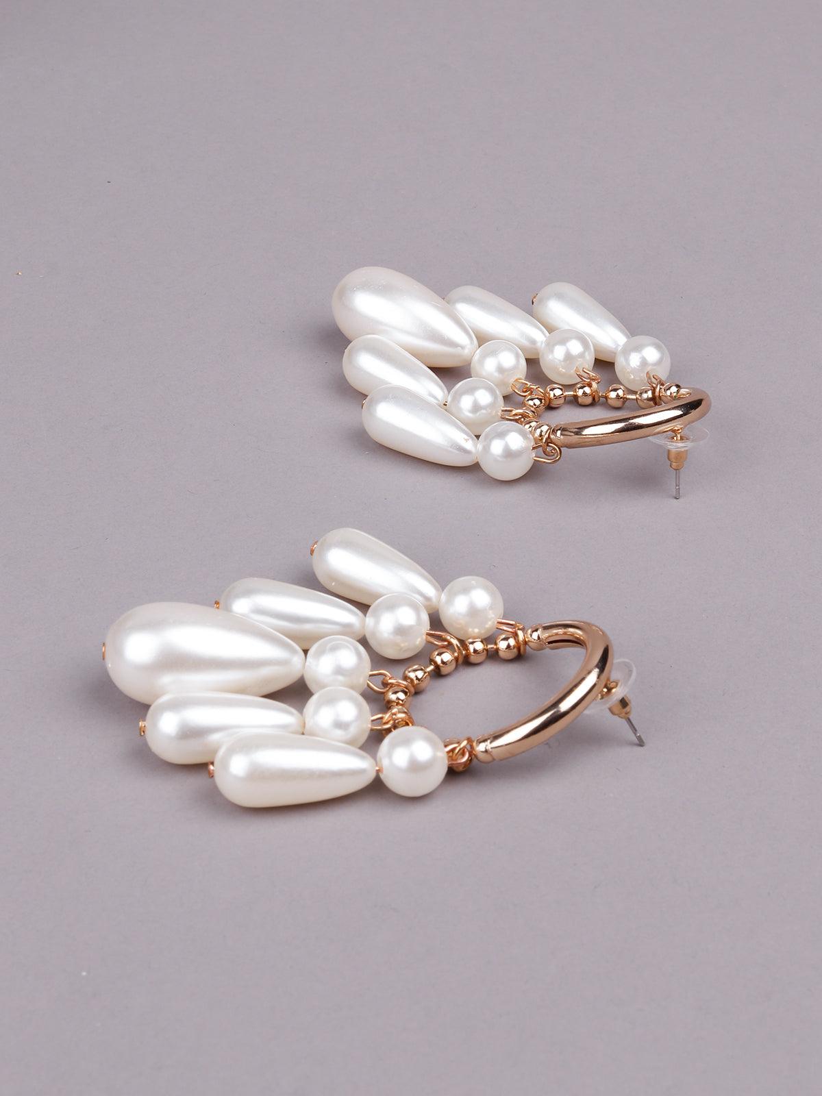 Women's Gold Rounded Faux Pearl Drop Earrings - Odette