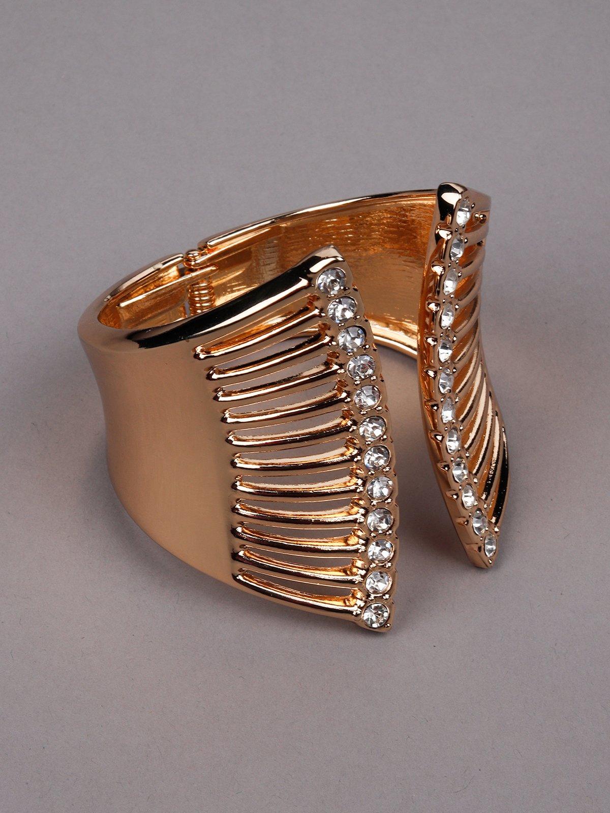 Women's Gold Textured Cz Crystal-Embellished Cuff Bracelet - Odette