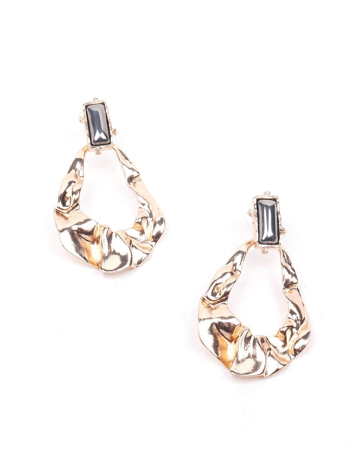 Women's Gold Textured Statement Earrings - Odette
