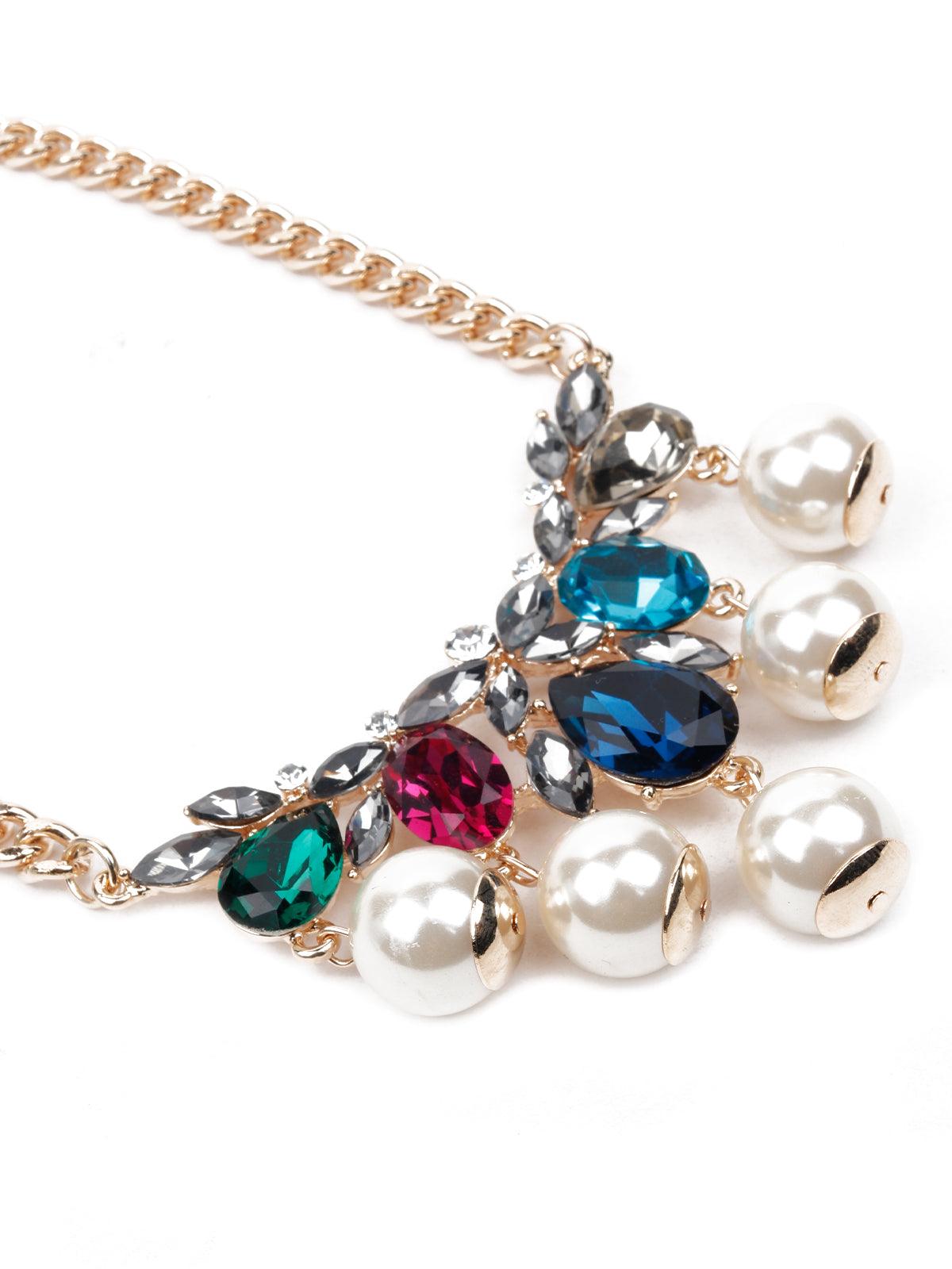 Women's Gold Tome Chain With Multicoloured Stones Embellishments - Odette