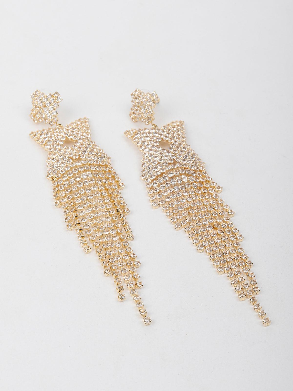 Women's Gold-Tone Crystal Star Tassel Earrings - Odette