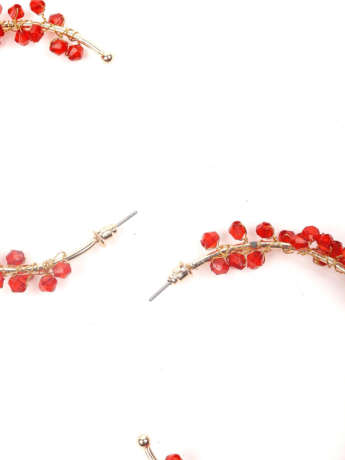 Women's Gold-Tone Red Beaded Hoop Earrings - Odette