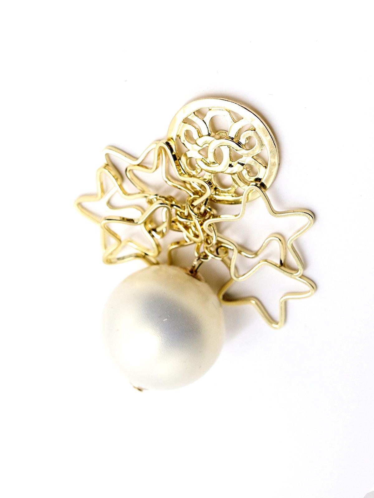 Women's Gold Tone Star And Pearl Dangle Earrings - Odette