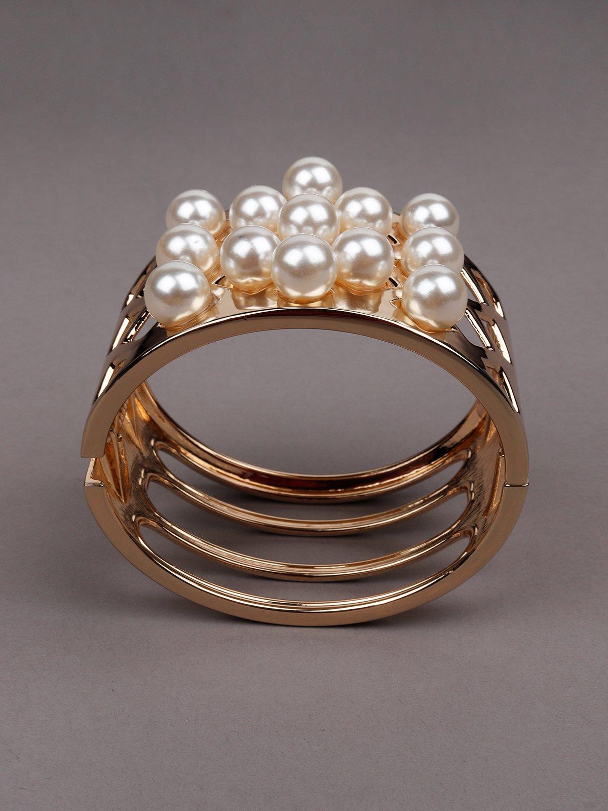 Women's Gold-Tone Wide Pearl-Embellished Cuff Bracelet - Odette