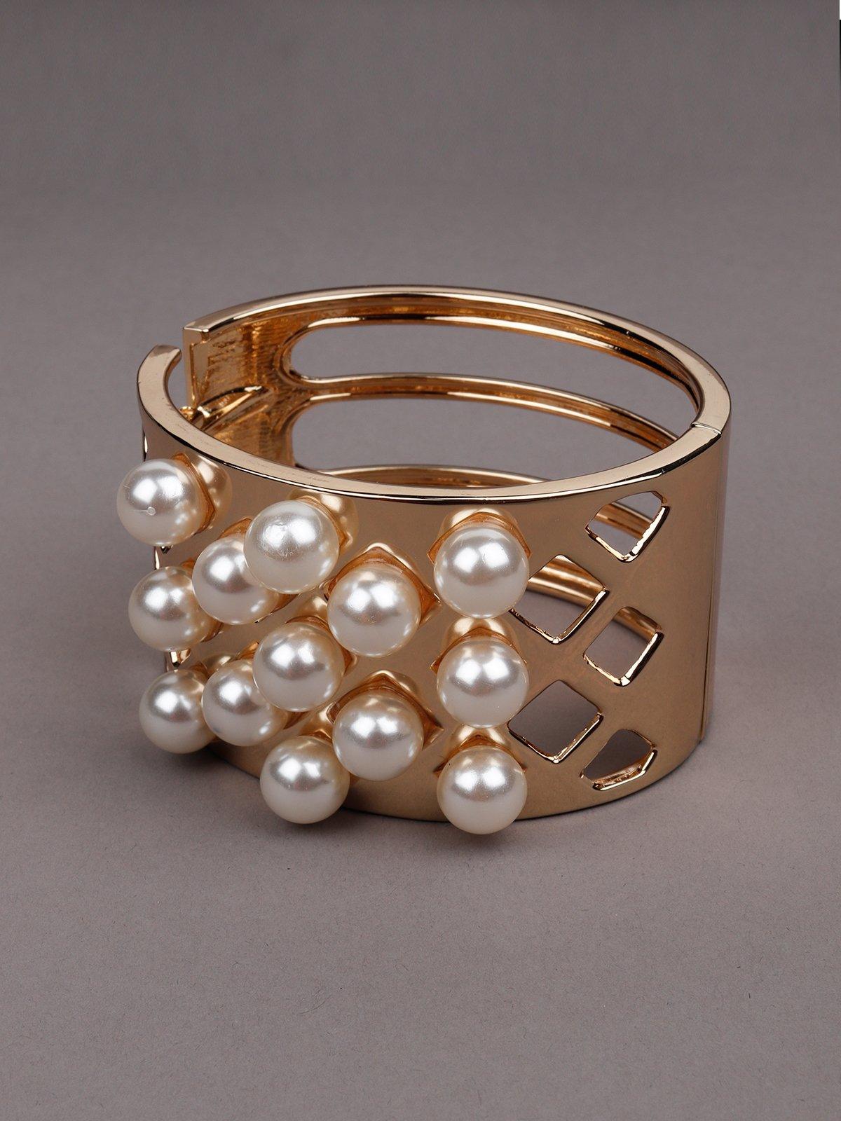 Women's Gold-Tone Wide Pearl-Embellished Cuff Bracelet - Odette