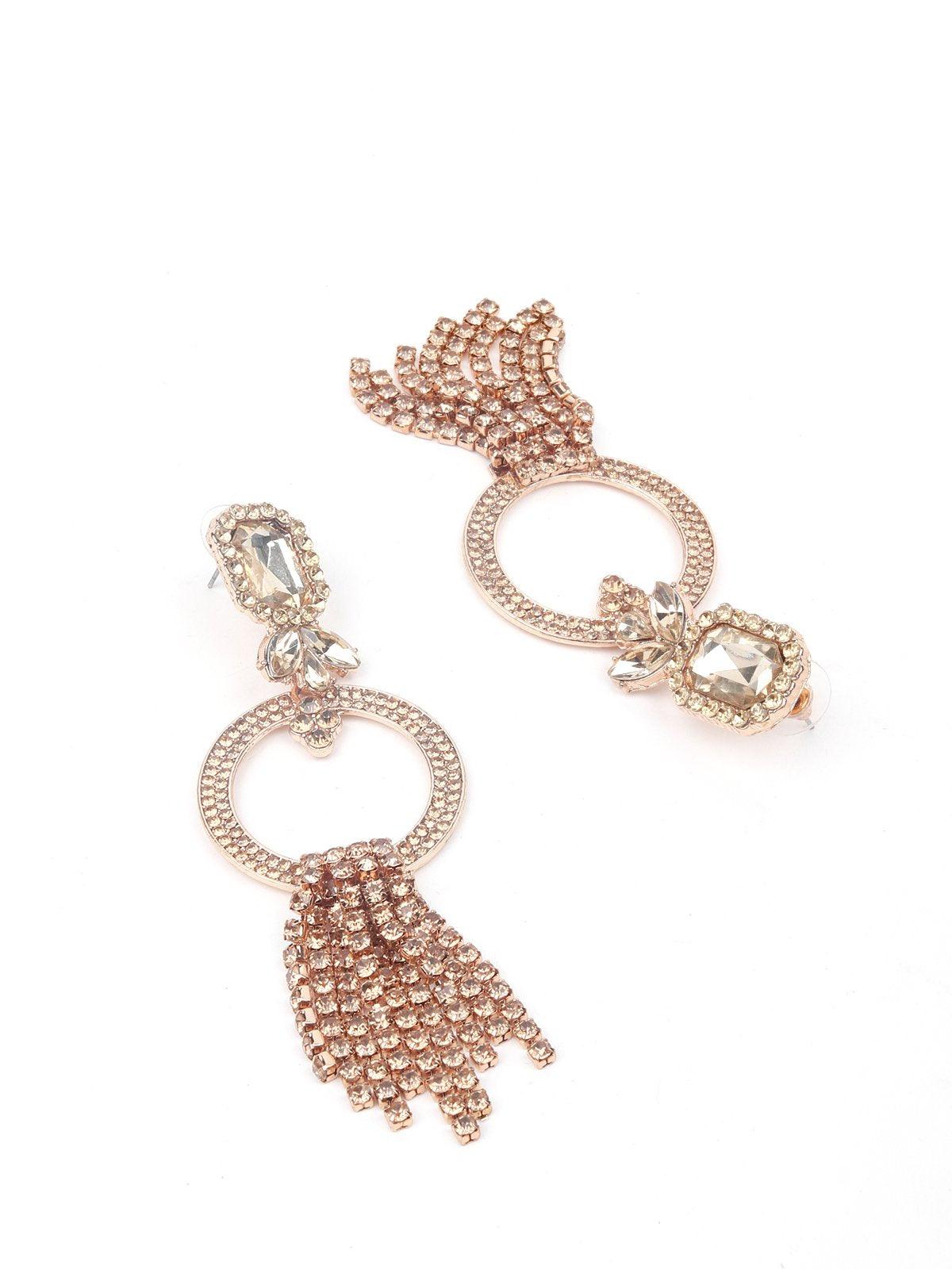 Women's Golden Beaded Hoops With Tassels Earrings - Odette