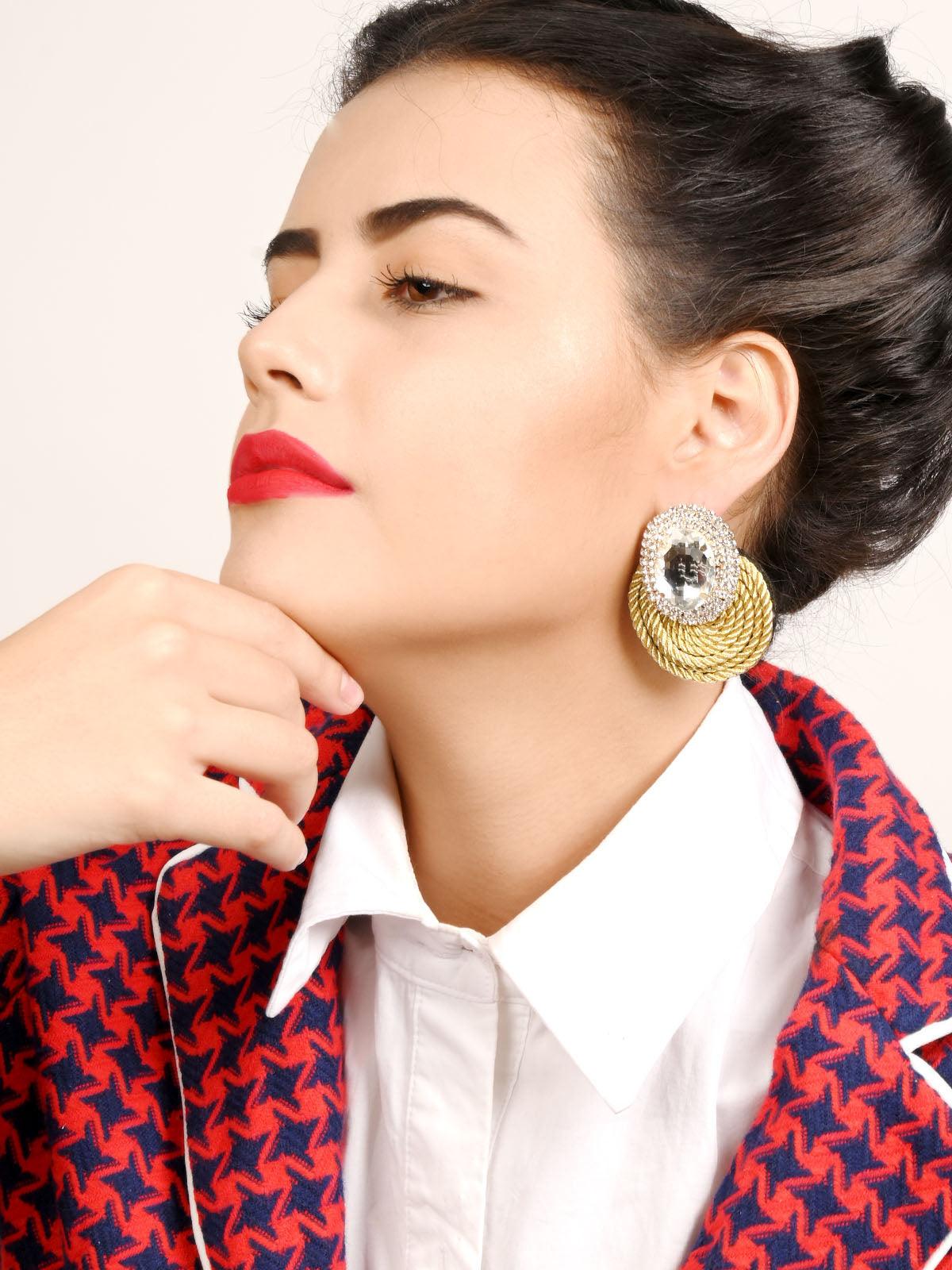 Women's Golden Round Oversized Stud Earrings - Odette