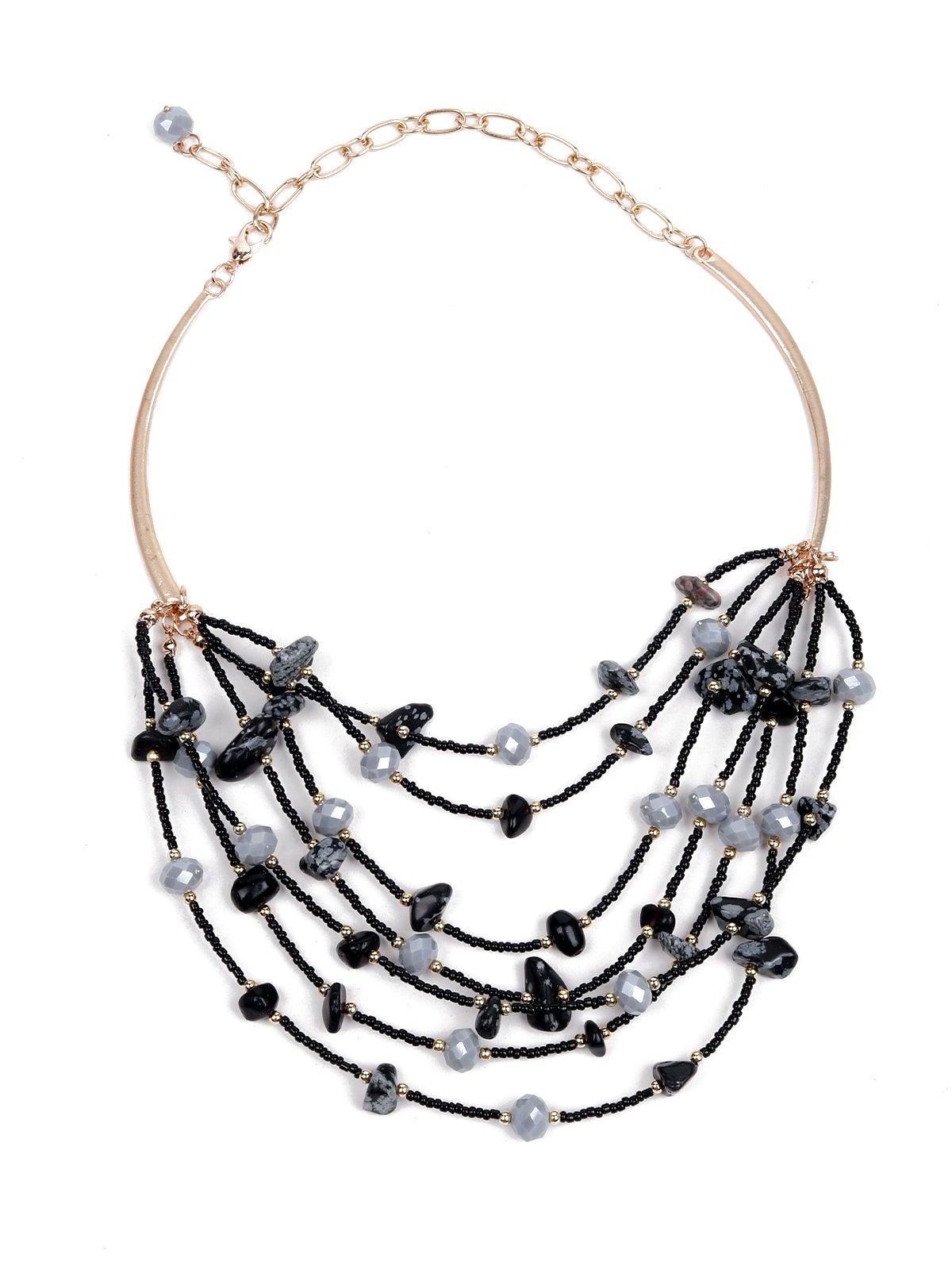 Women's Gorgeous Black And Grey Hue Beaded Necklace - Odette