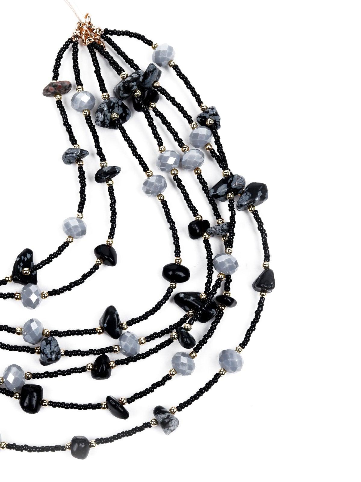 Women's Gorgeous Black And Grey Hue Beaded Necklace - Odette