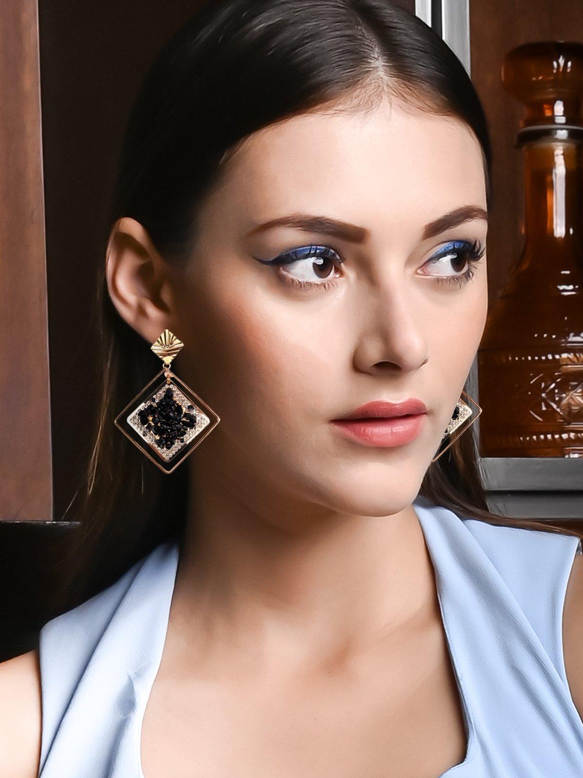 Women's Gorgeous Black Diamond Frame Earrings - Odette