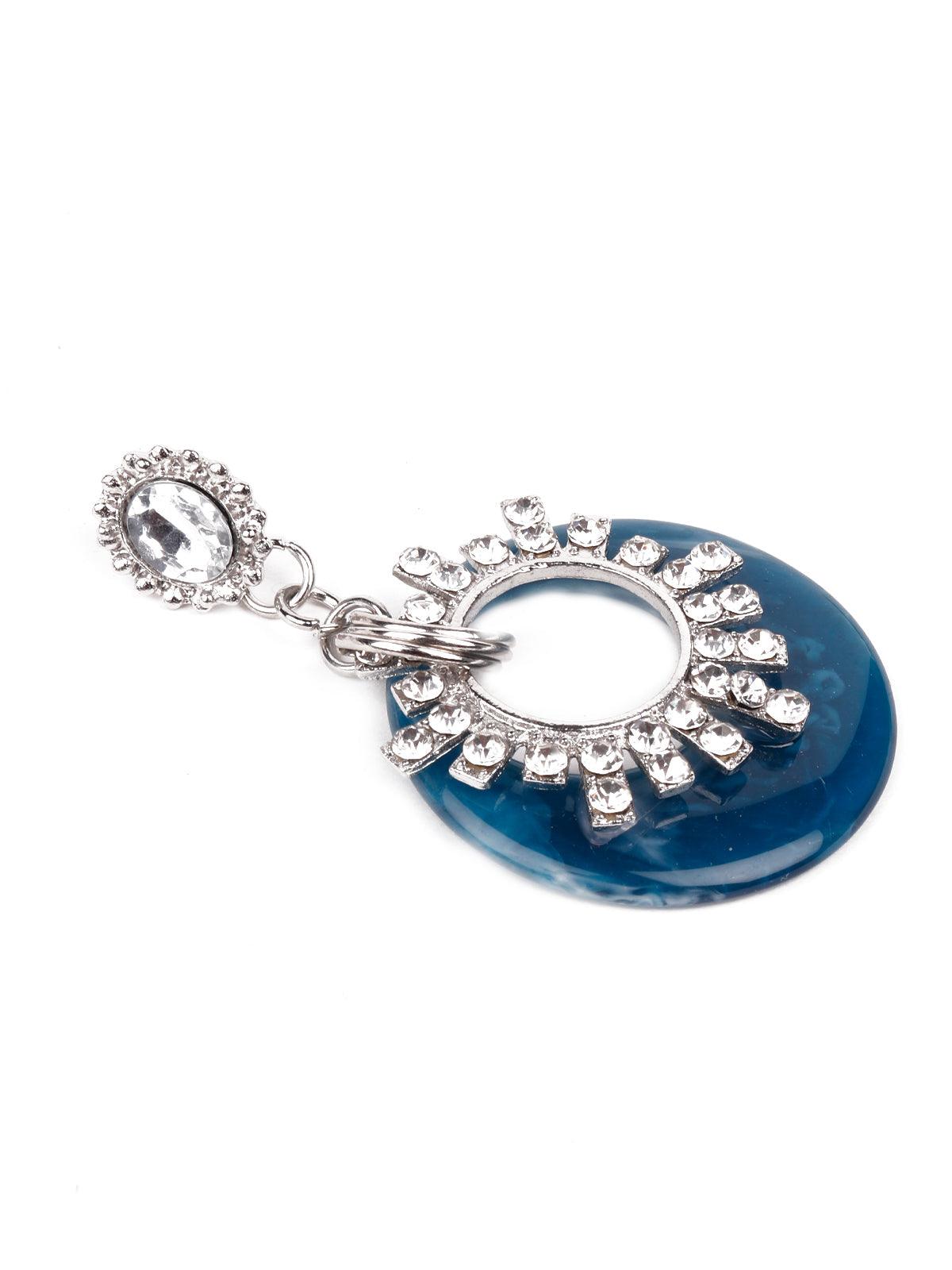 Women's Gorgeous Blue Rounded Studded Drop Earrings - Odette