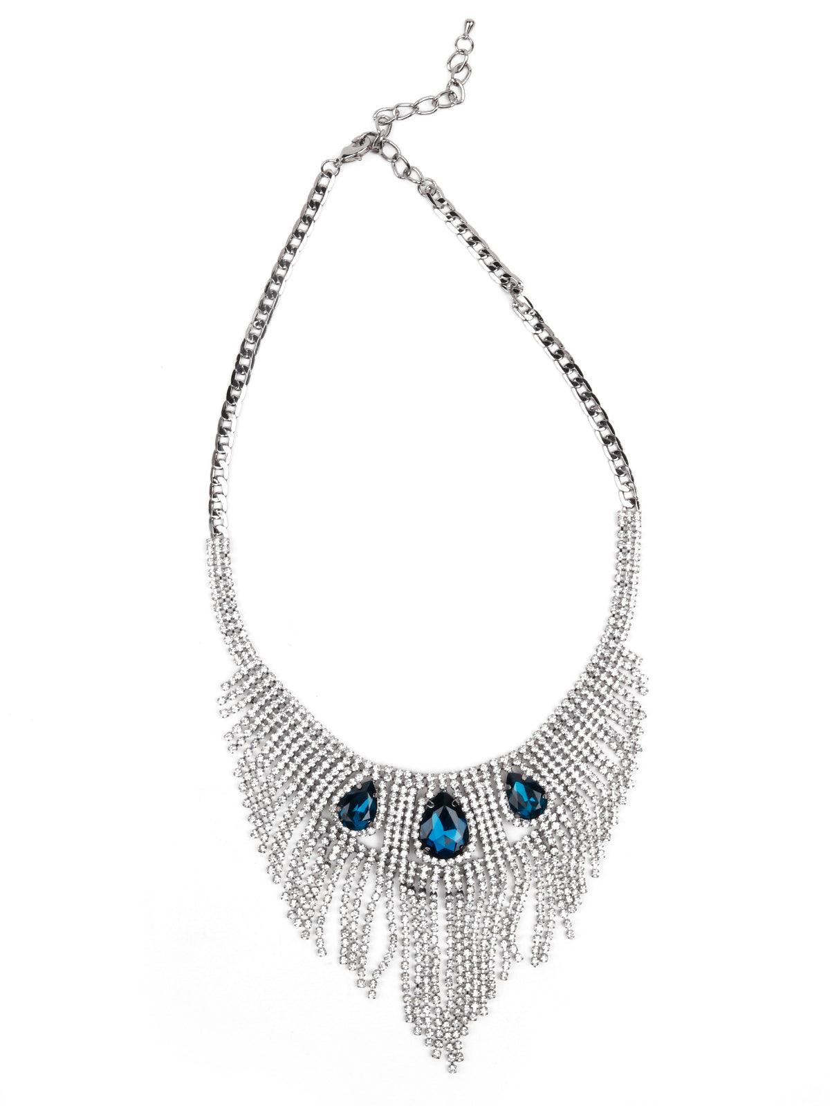 Women's Gorgeous Crystal Necklace Embellished With Blue Stone - Odette