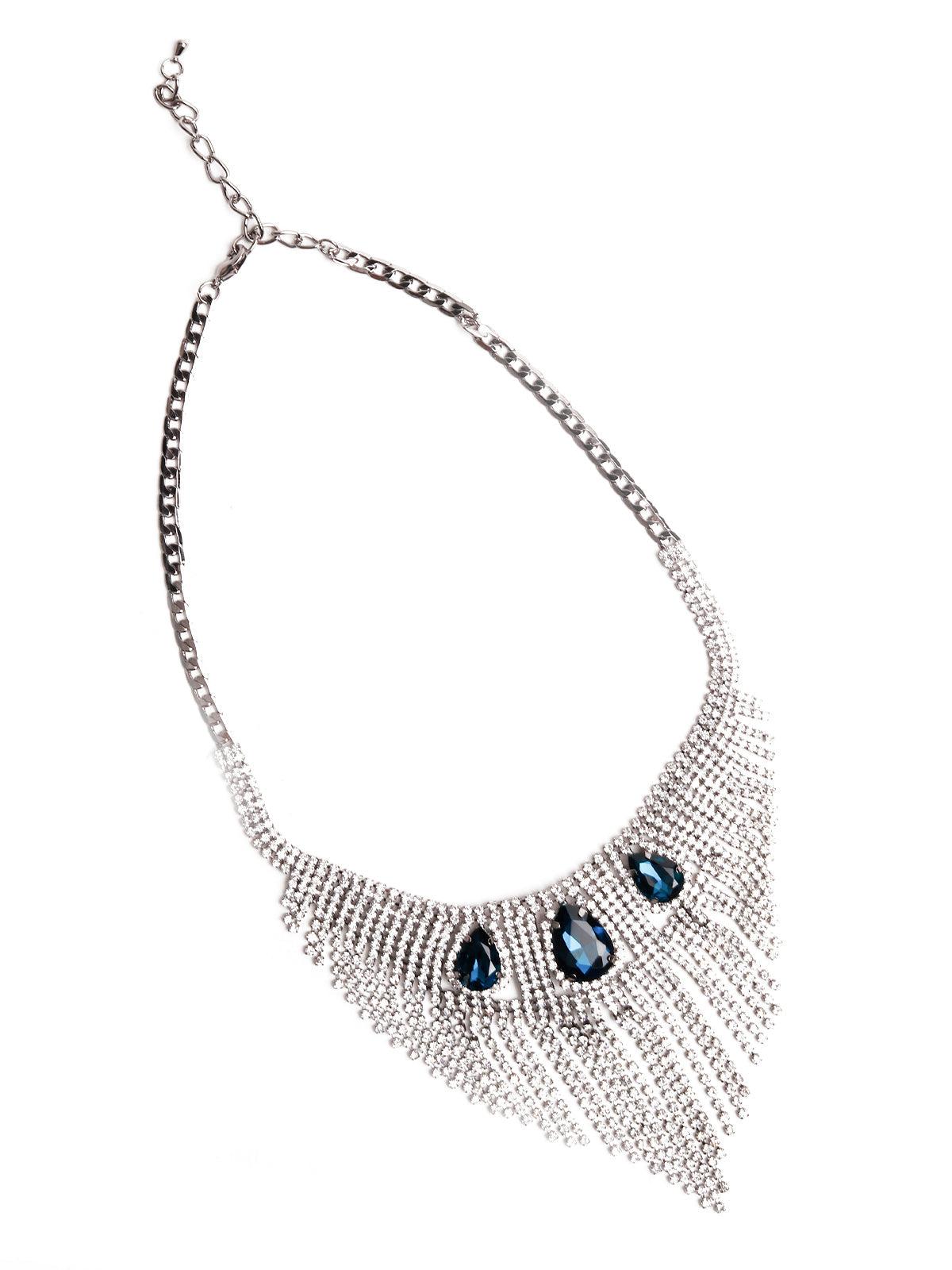 Women's Gorgeous Crystal Necklace Embellished With Blue Stone - Odette