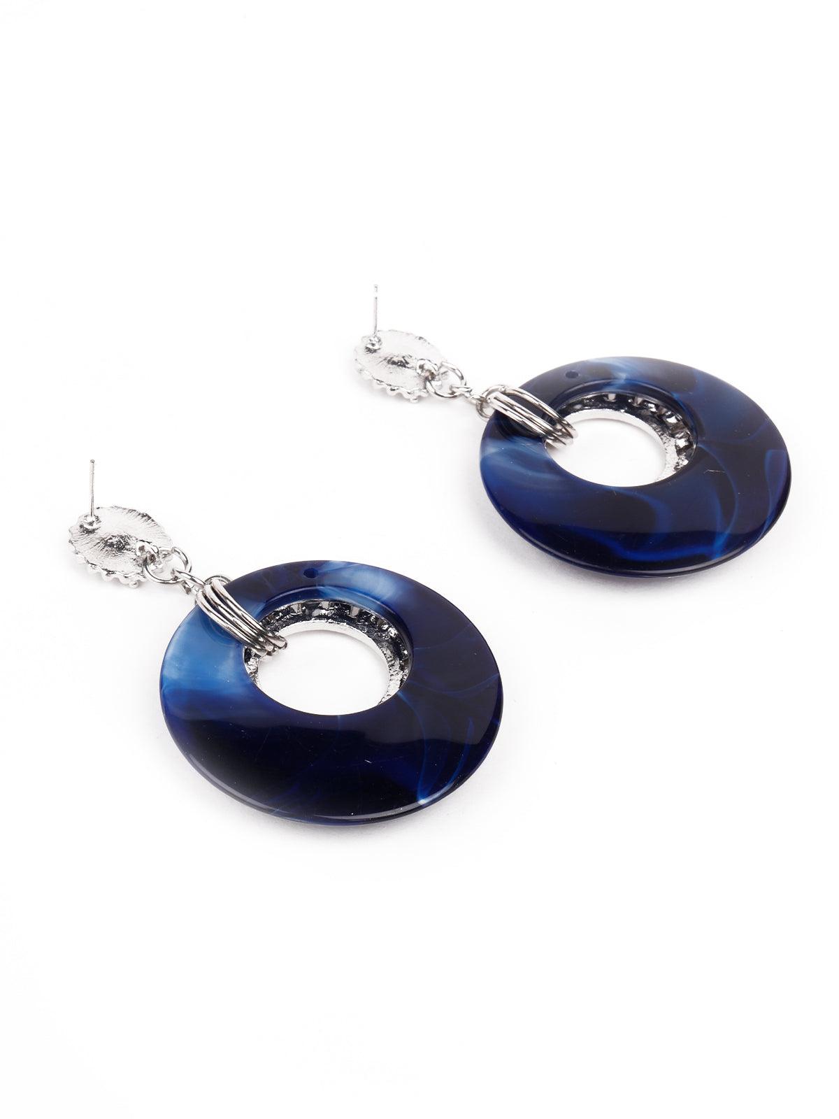 Women's Gorgeous Dark Blue Rounded Studded Drop Earrings - Odette