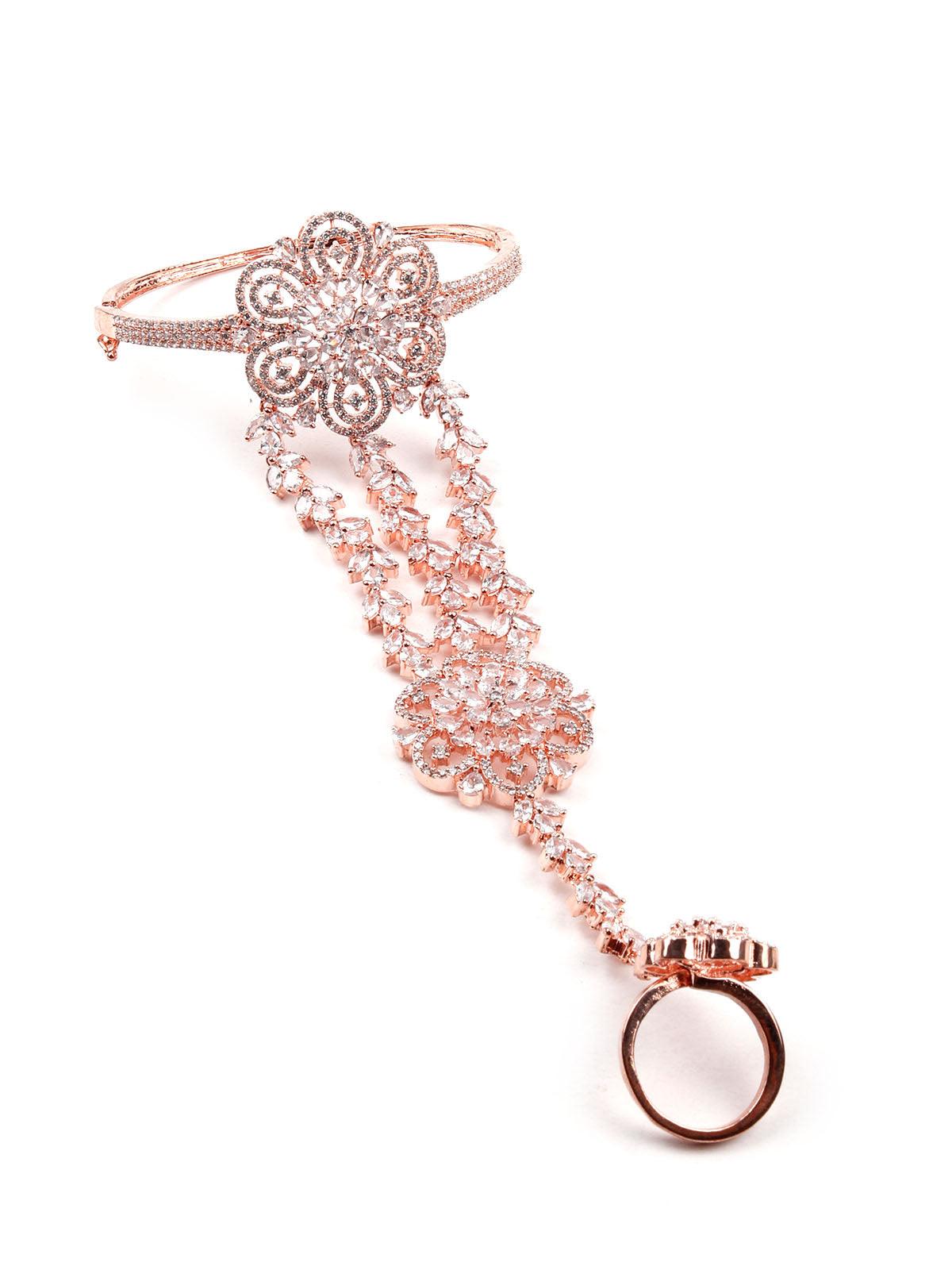 Women's Gorgeous Diamantã© Studded Rose Gold Bracelet Ring - ODETTE