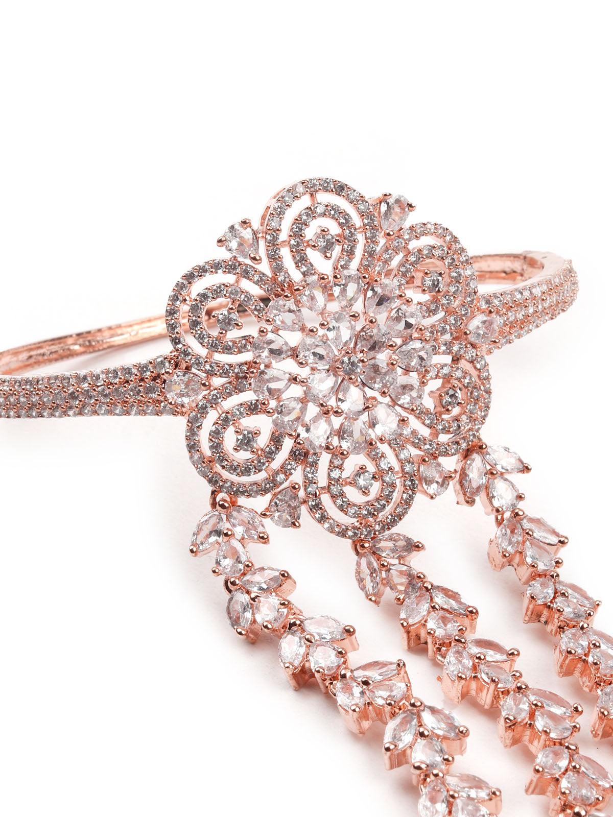 Women's Gorgeous Diamantã© Studded Rose Gold Bracelet Ring - ODETTE