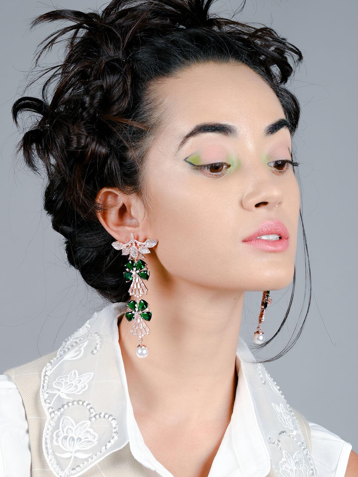 Women's Gorgeous Emerald Colour Graceful Drop Earrings - ODETTE