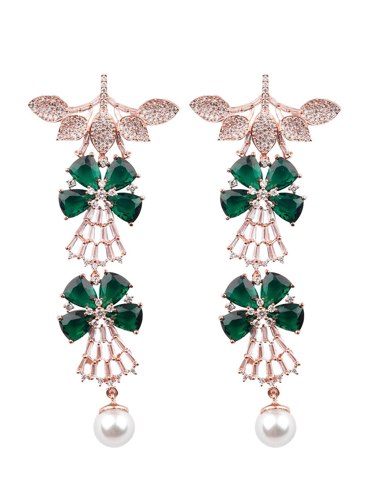 Women's Gorgeous Emerald Colour Graceful Drop Earrings - ODETTE