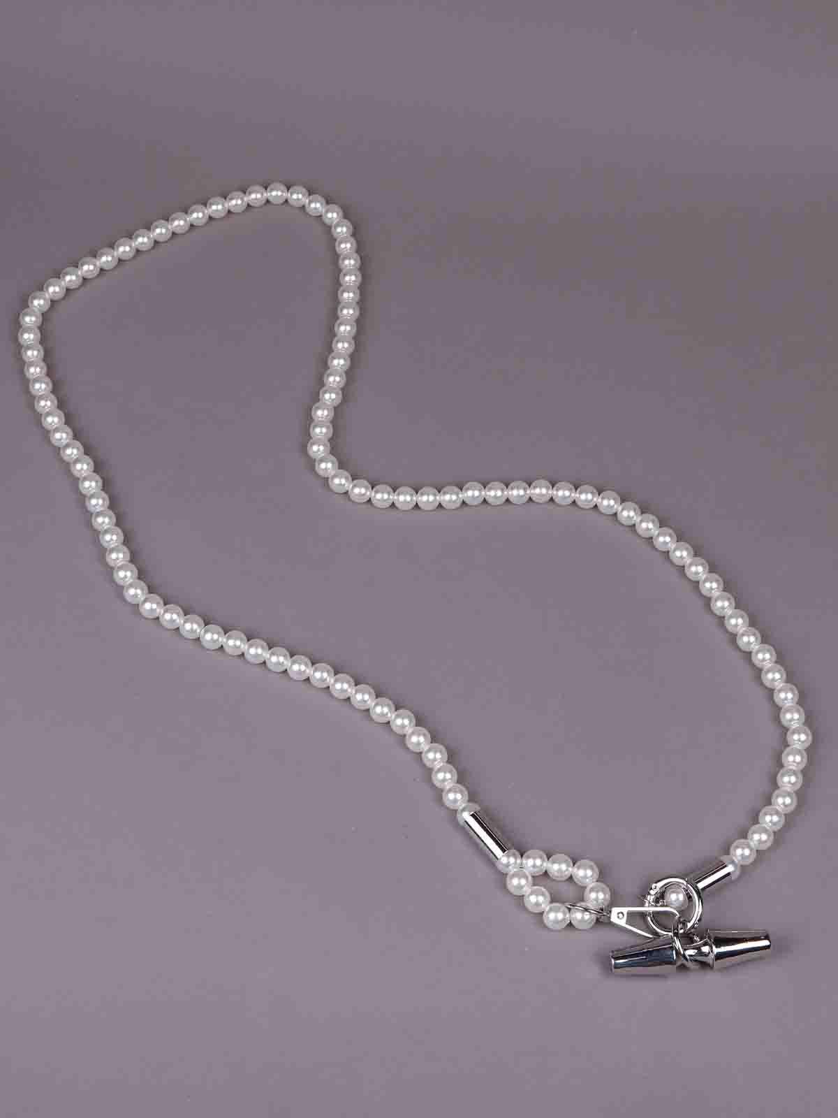 Women's Gorgeous Faux Pearl Necklace -Silver - Odette