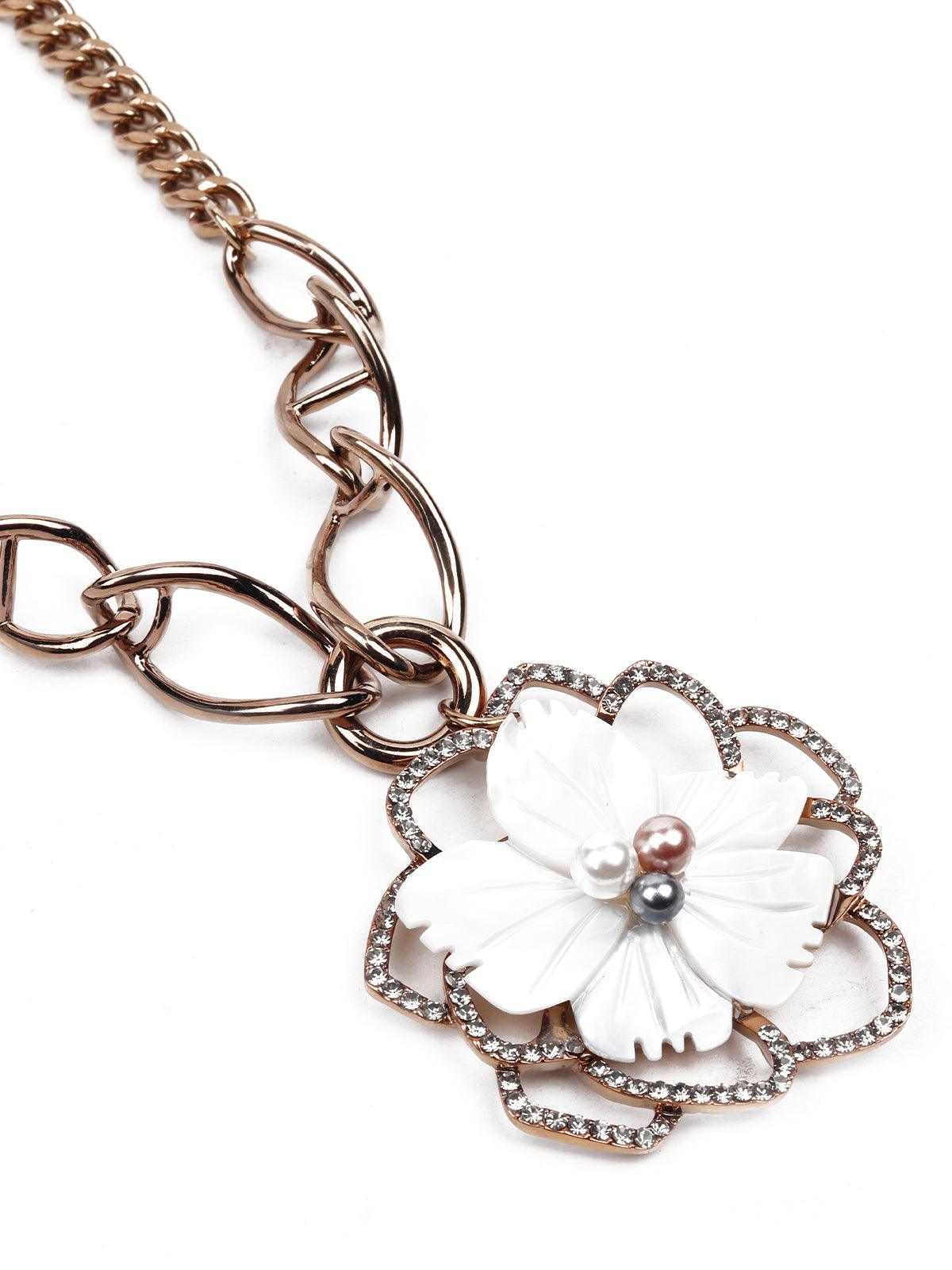 Women's Gorgeous Floral Pendant Gold Necklace - Odette