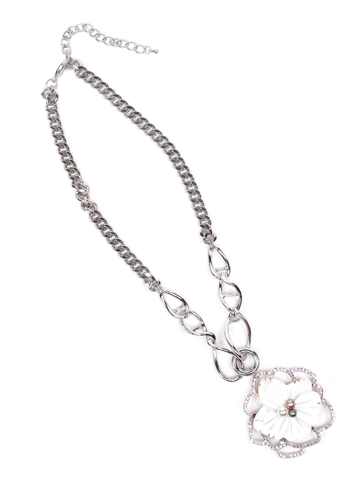 Women's Gorgeous Floral Pendant Silver Necklace - Odette