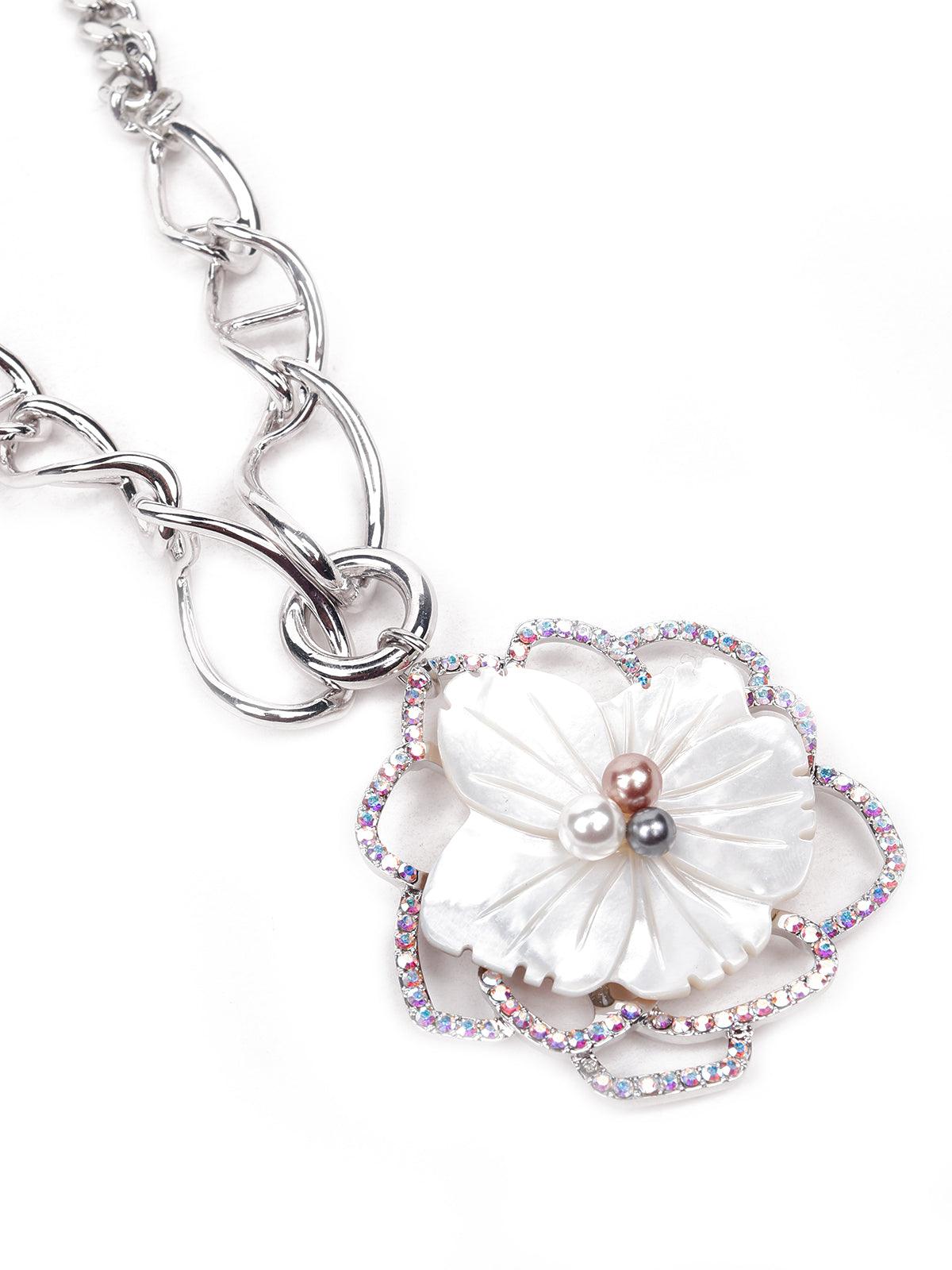Women's Gorgeous Floral Pendant Silver Necklace - Odette