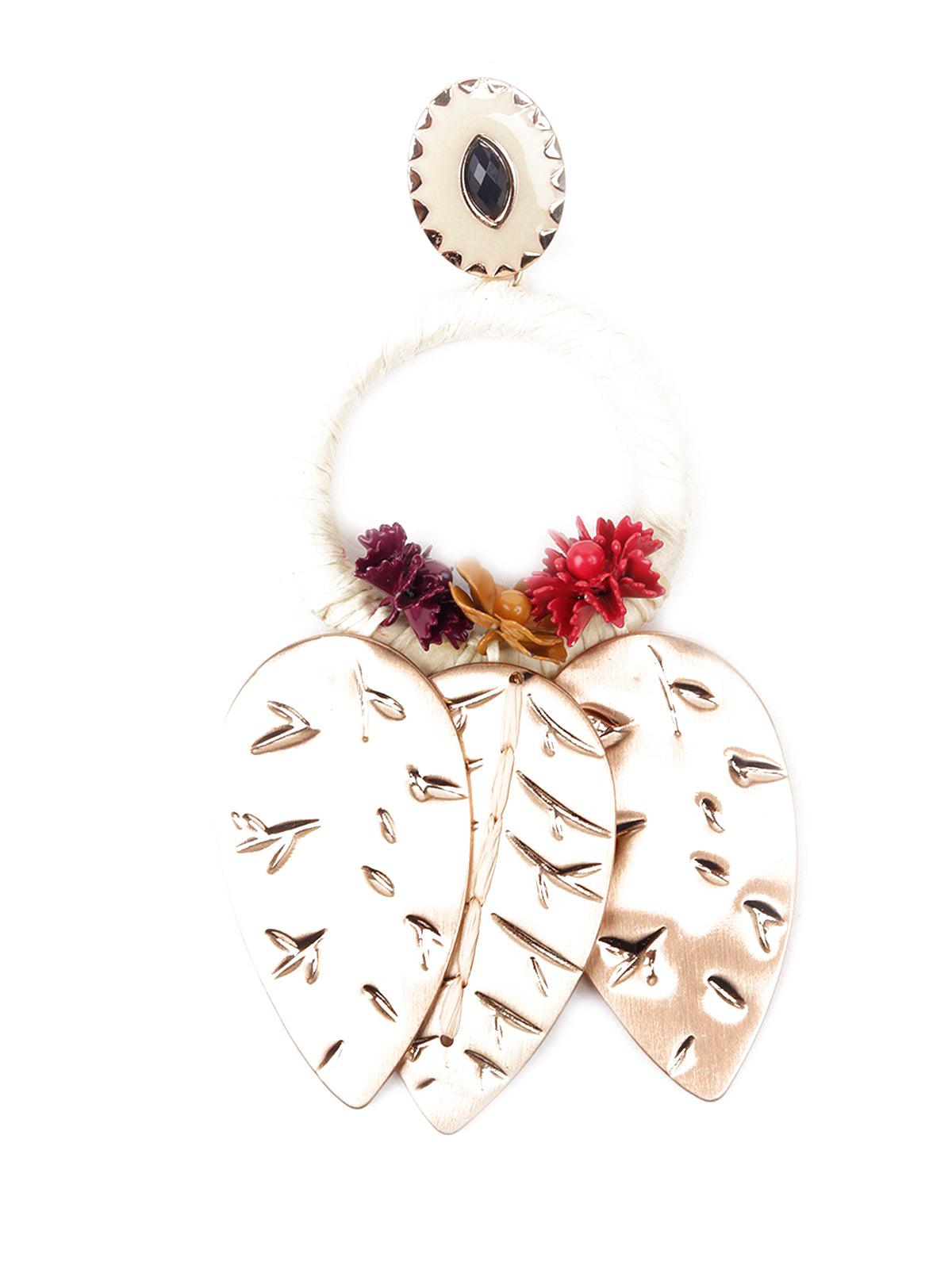 Women's Gorgeous Gold Pleated Leaf Design Earrings - Odette