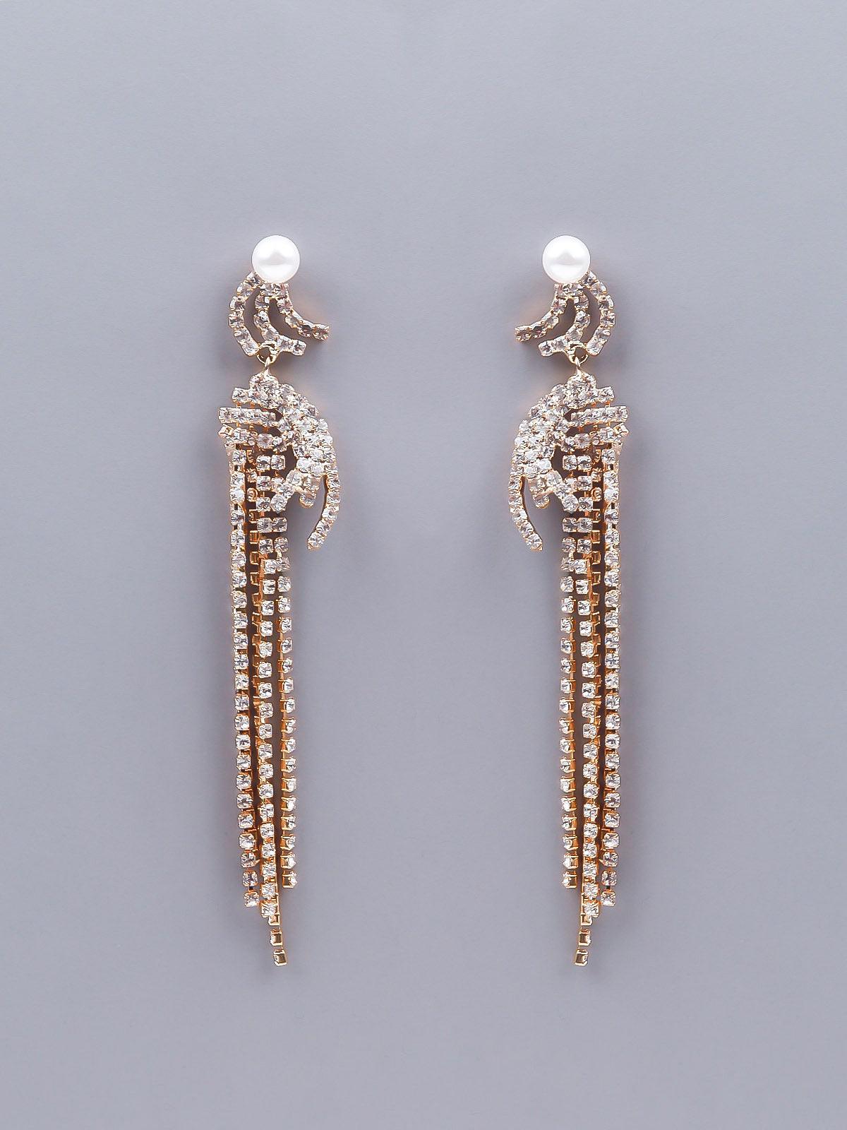 Women's Gorgeous Gold-Tone Crystal Drop Tassel Earrings - Odette