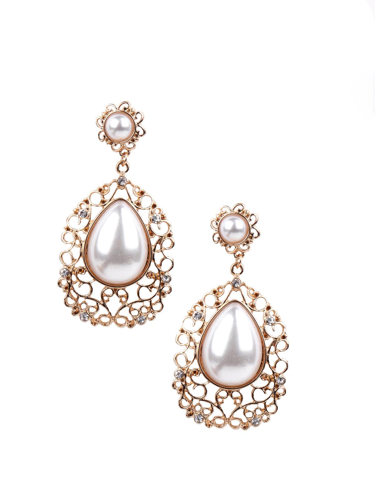Women's Gorgeous Golden Textured Drop Earrings - Odette