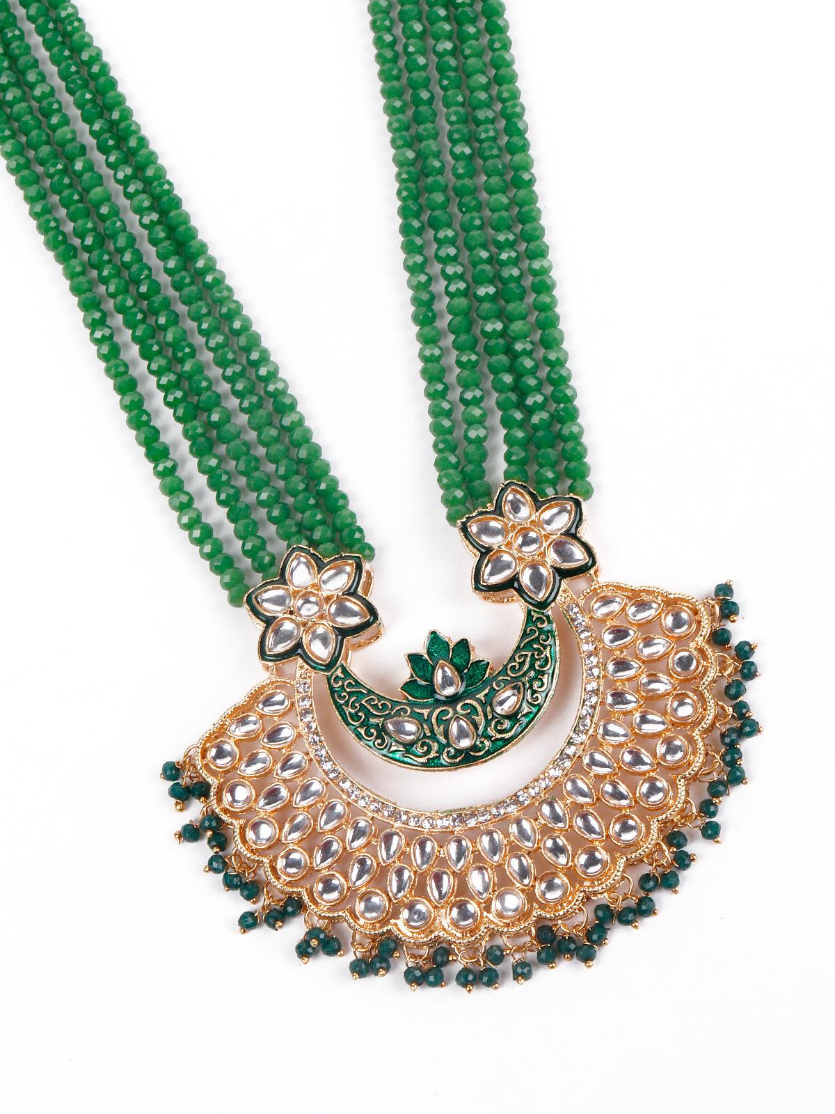 Women's Gorgeous Green Long Mala Necklace Set - Odette