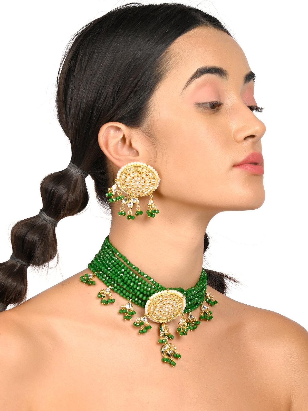 Women's Gorgeous Green Pendant Choker Necklace Set For Women - Odette