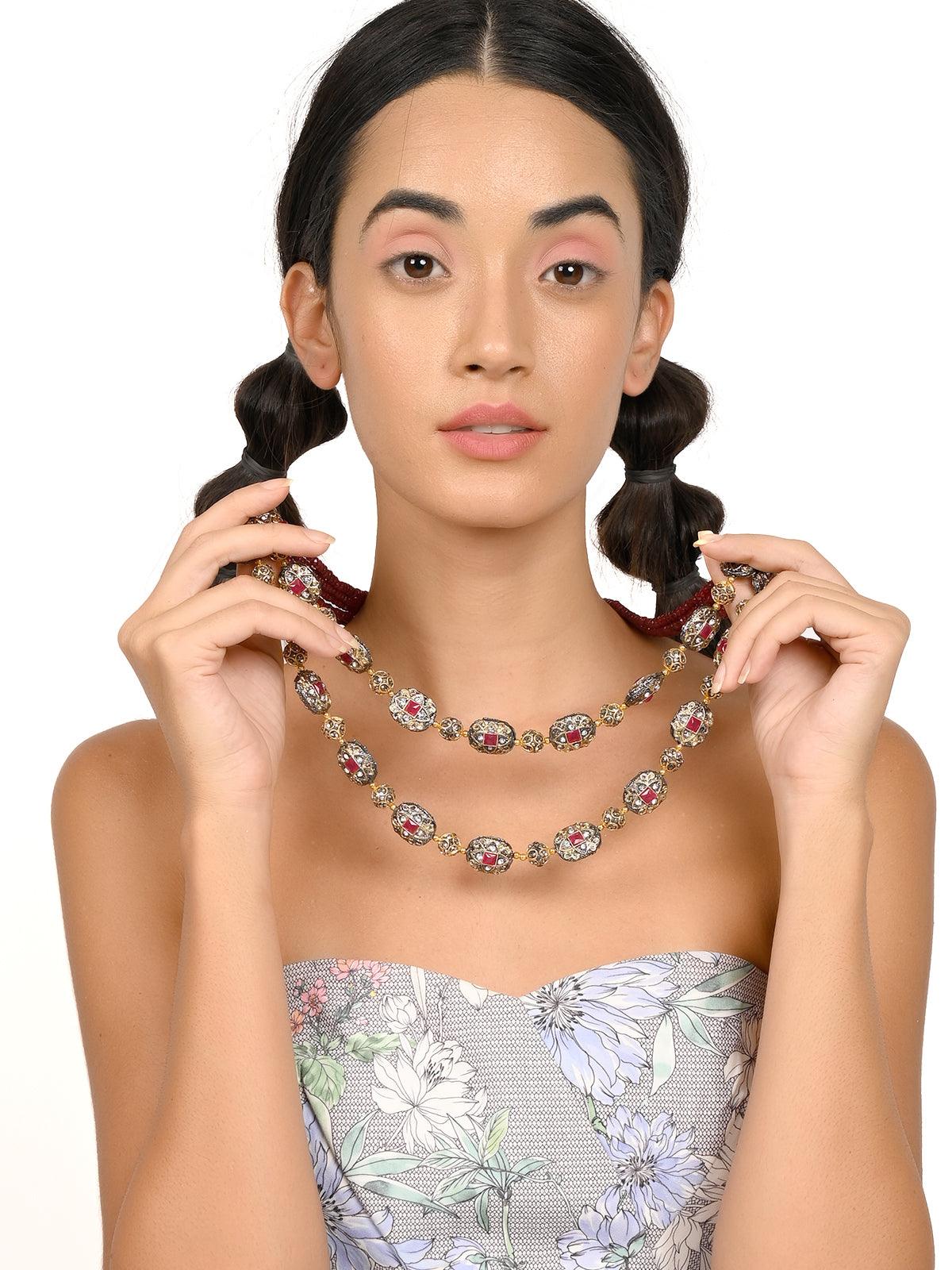 Women's Gorgeous Maroon Embellished Elegant Necklace - Odette