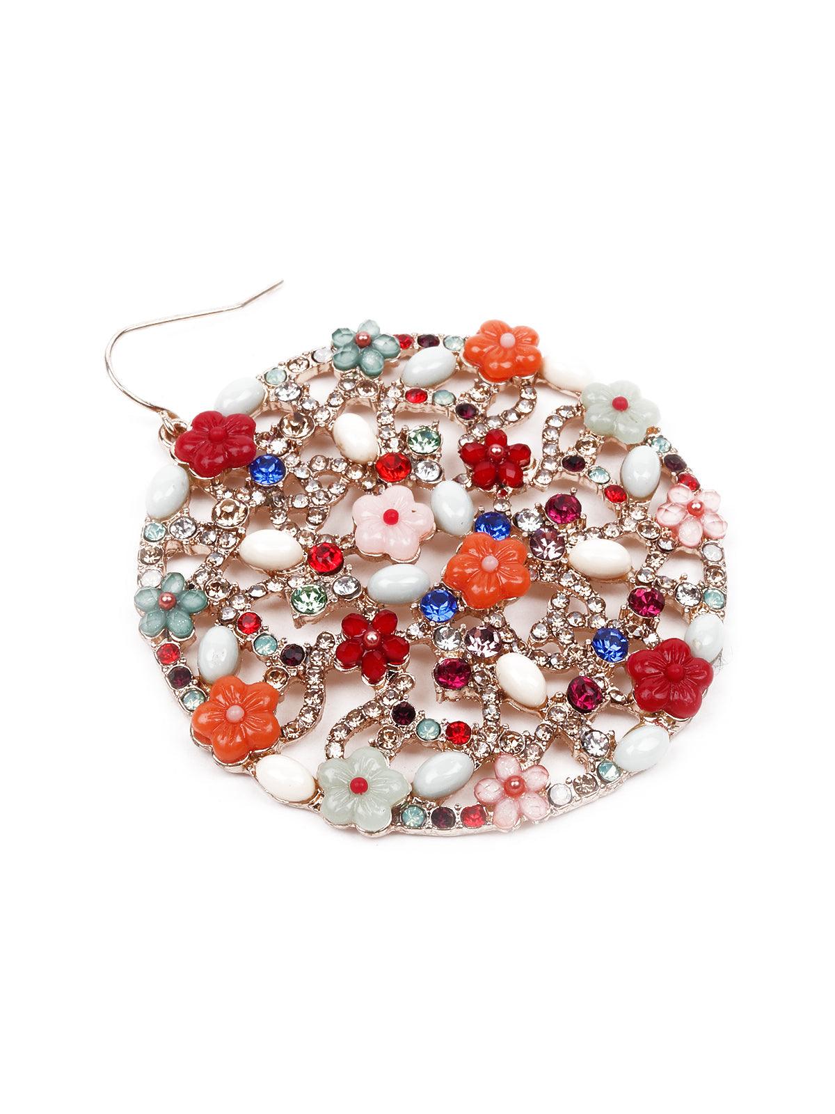 Women's Gorgeous Multicoloured Rounded Floral Earrings - Odette