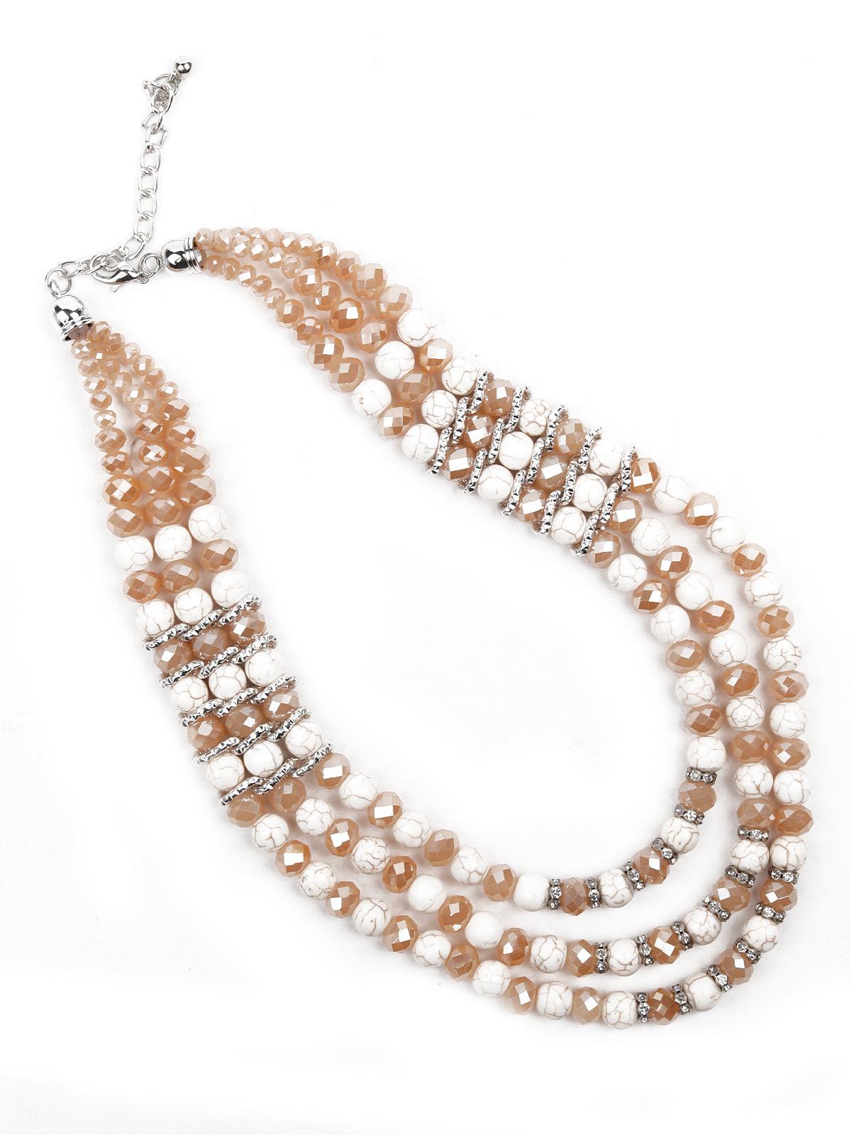 Women's Gorgeous Peach And White Layered Mala Style Necklace - Odette