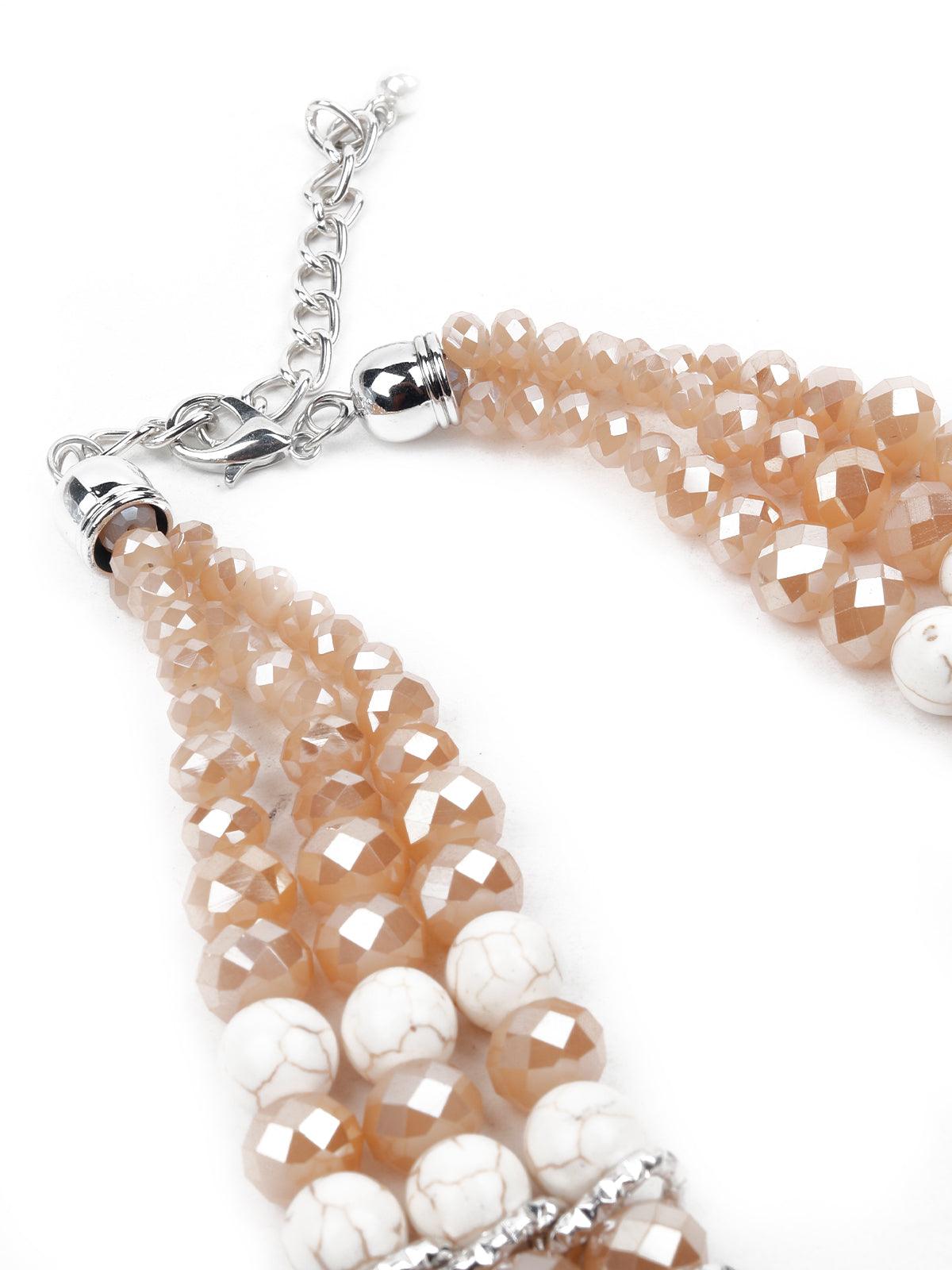 Women's Gorgeous Peach And White Layered Mala Style Necklace - Odette