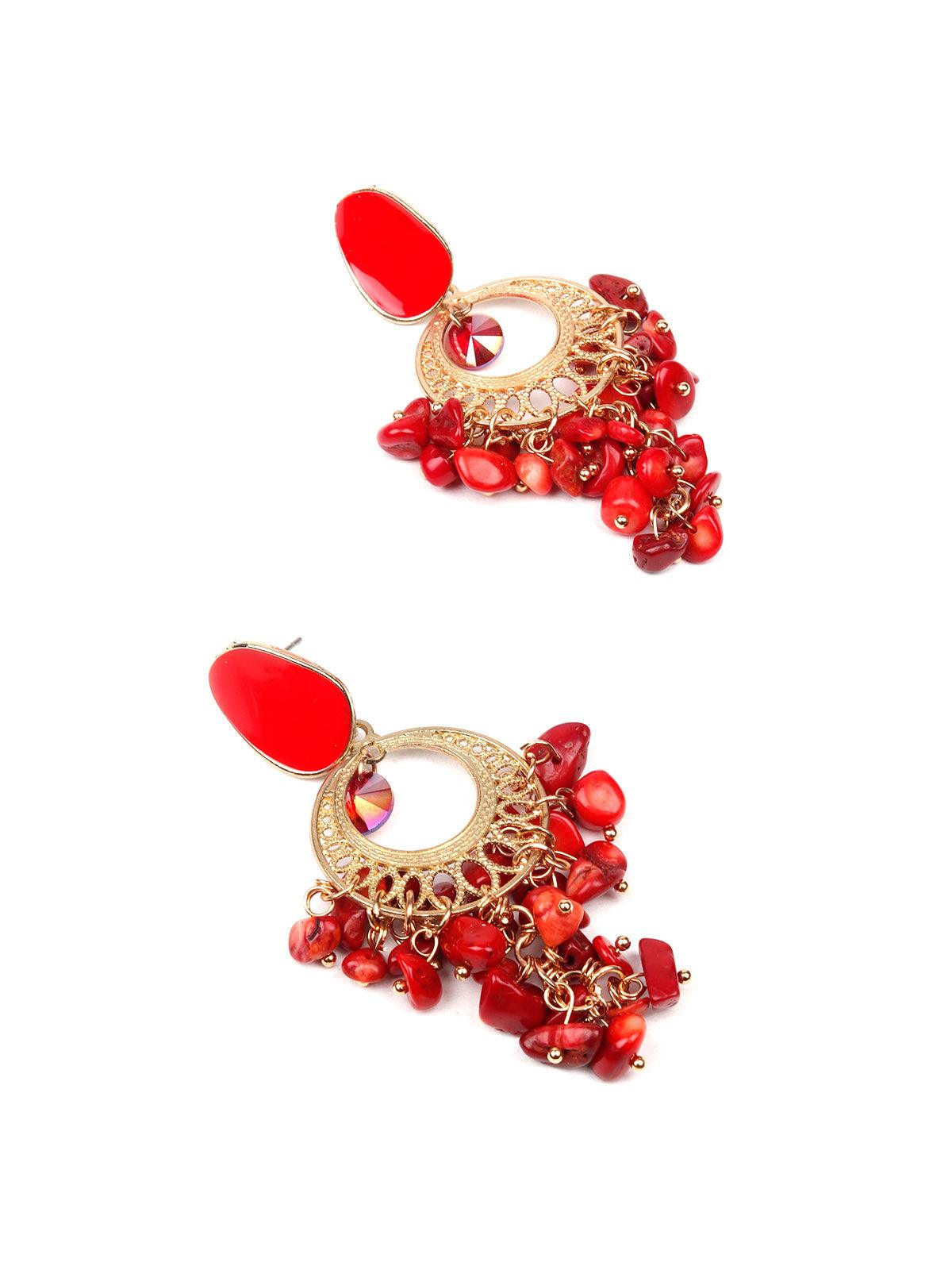 Women's Gorgeous Red Beaded Drop Earrings - Odette