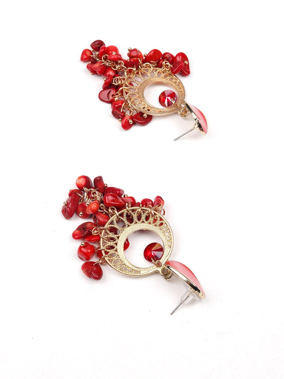 Women's Gorgeous Red Beaded Drop Earrings - Odette