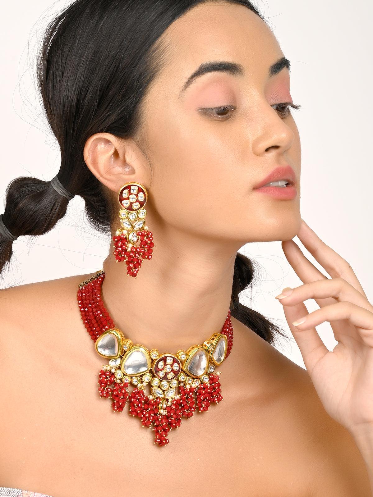 Women's Gorgeous Red Vibrant Necklace Set - Odette
