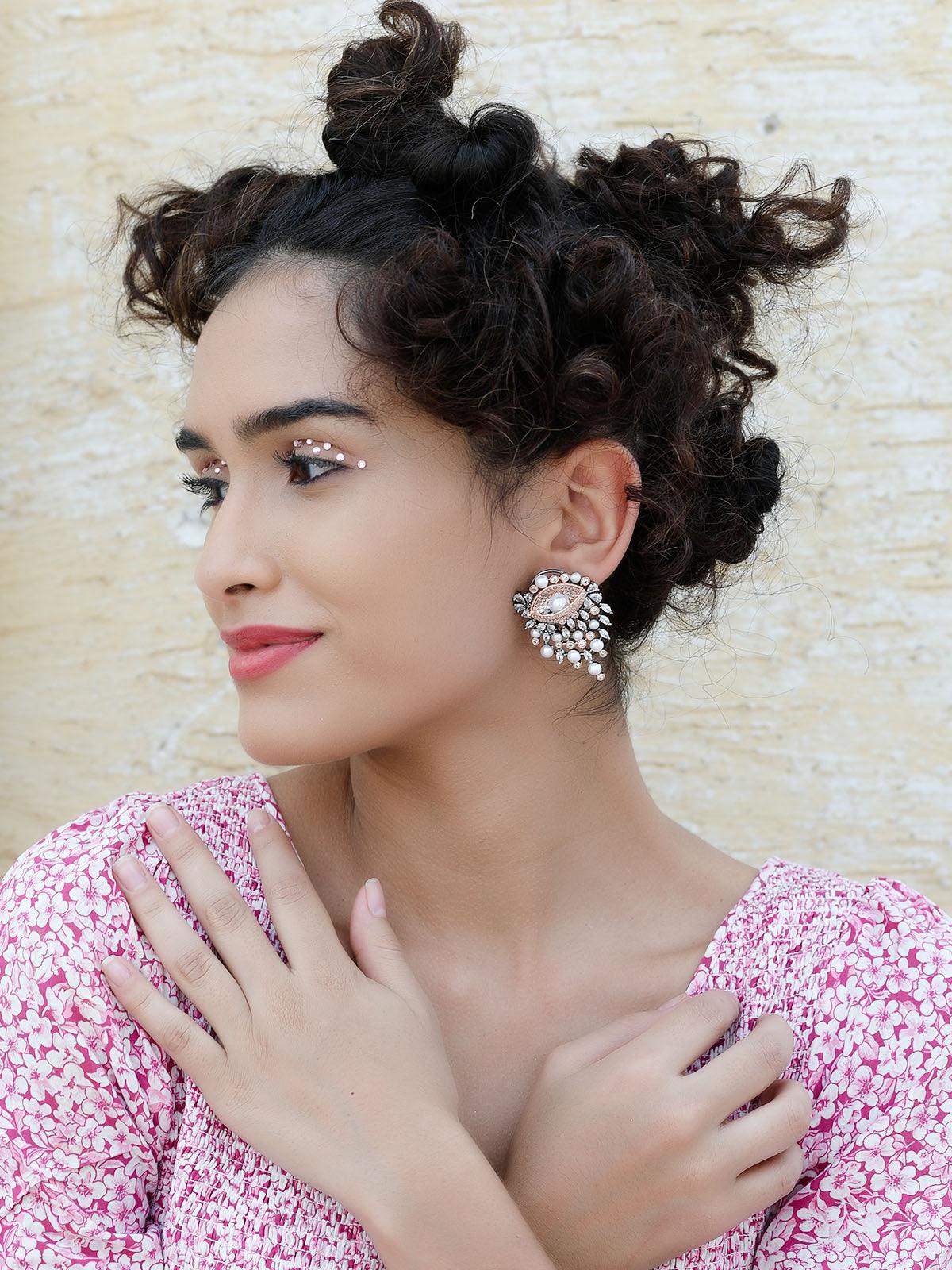 Women's Gorgeous Rose Gold Embellished Earrings - ODETTE