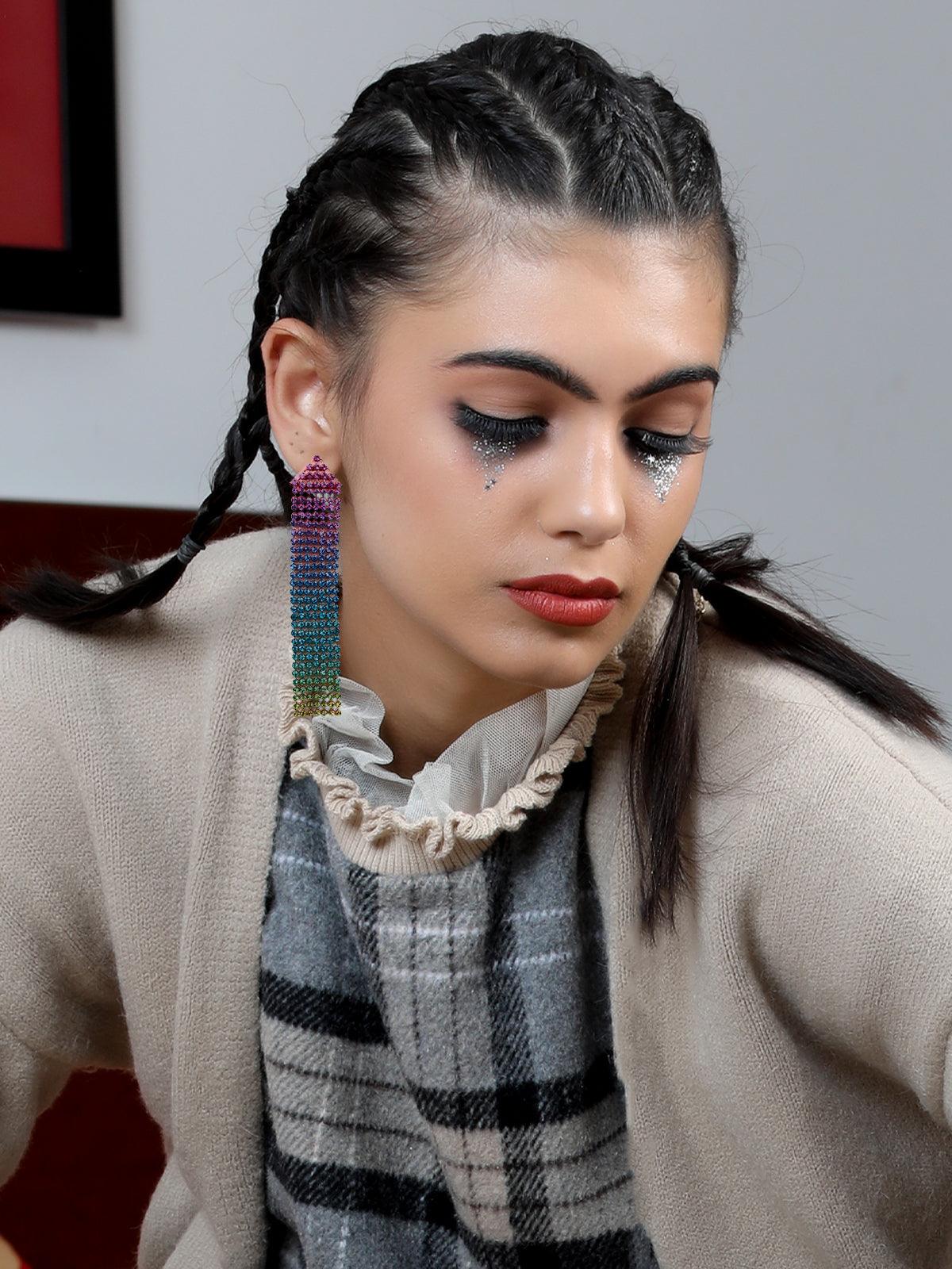 Women's Gorgeous Shaded Multicoloured Tassel Drop Earrings - Odette