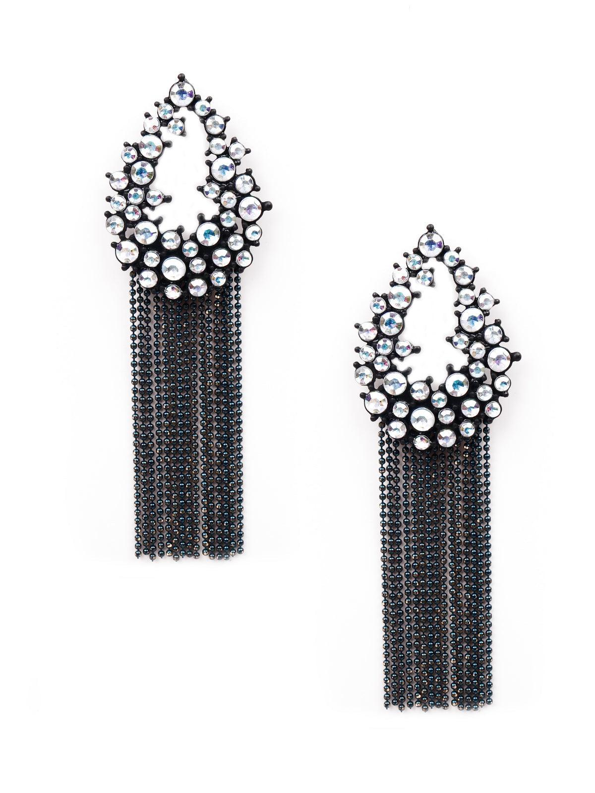 Women's Gorgeous Silver Teardrop Tassel Earrings - Odette