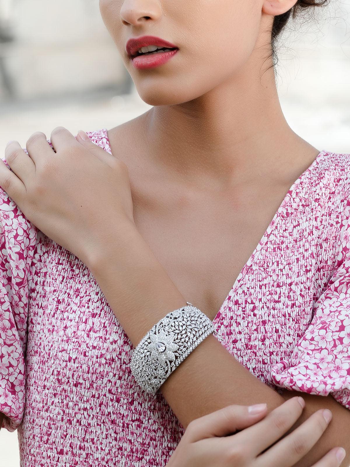 Women's Gorgeous Stunning Silver Studded Bracelet - ODETTE