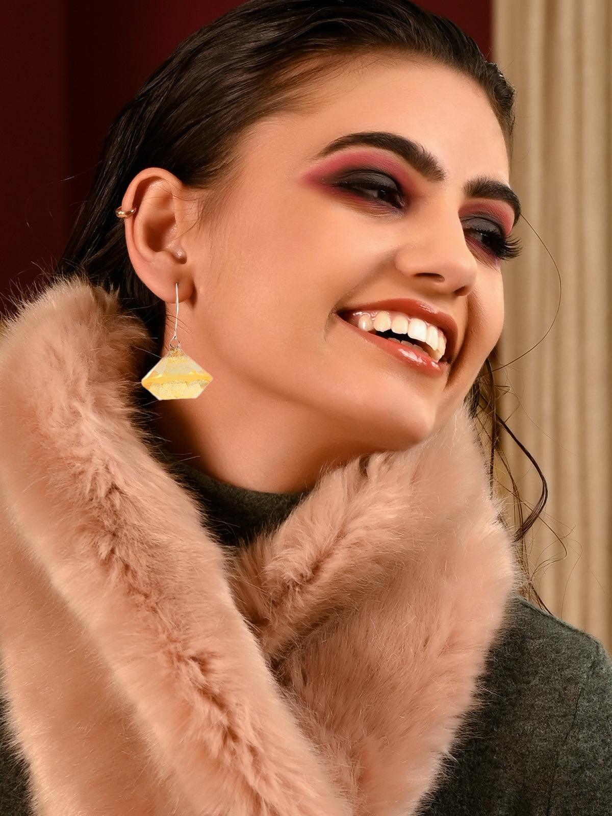 Women's Gorgeous Textured Yellow Drop Earrings - Odette