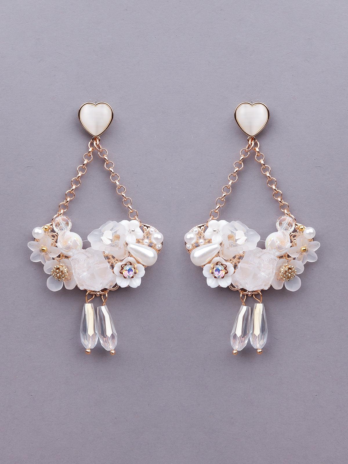 Women's Gorgeous White Floral Drop Earrings - Odette